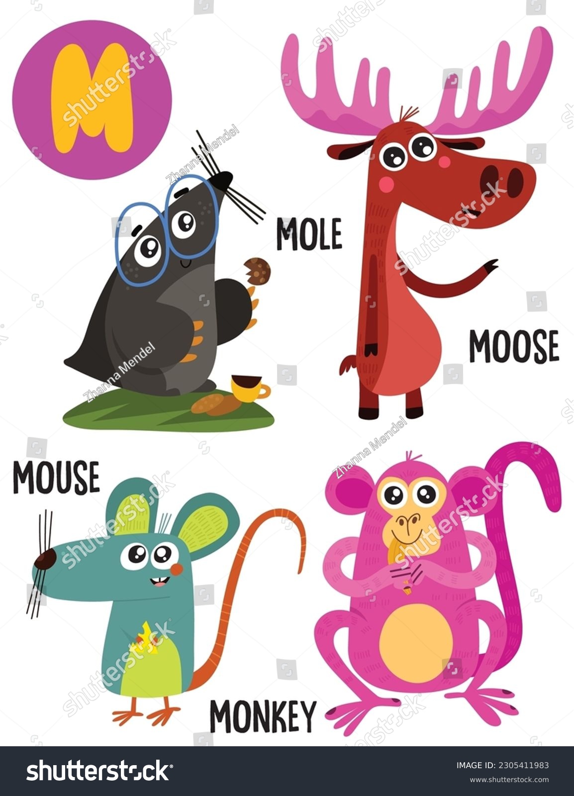 English alphabet with cute animals vector - Royalty Free Stock Vector ...