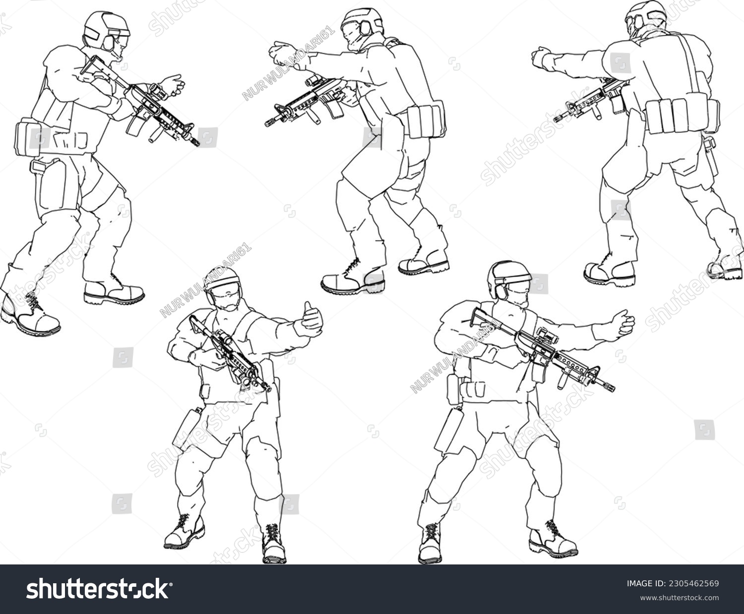 Green Armed Combat Special Forces Cartoon - Royalty Free Stock Vector 