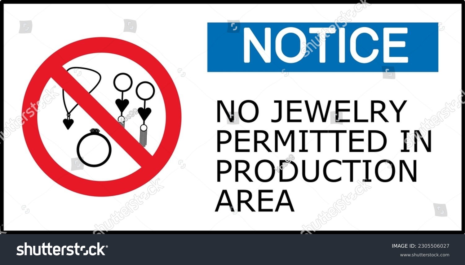 warning sign prohibited from wearing jewelry accessories #2305506027