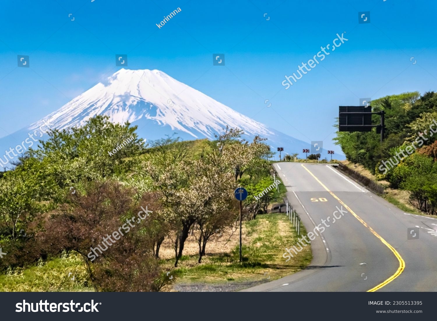 Superb view of Mt.Fuji and road from Izu Skyline in Shizuoka Prefecture #2305513395