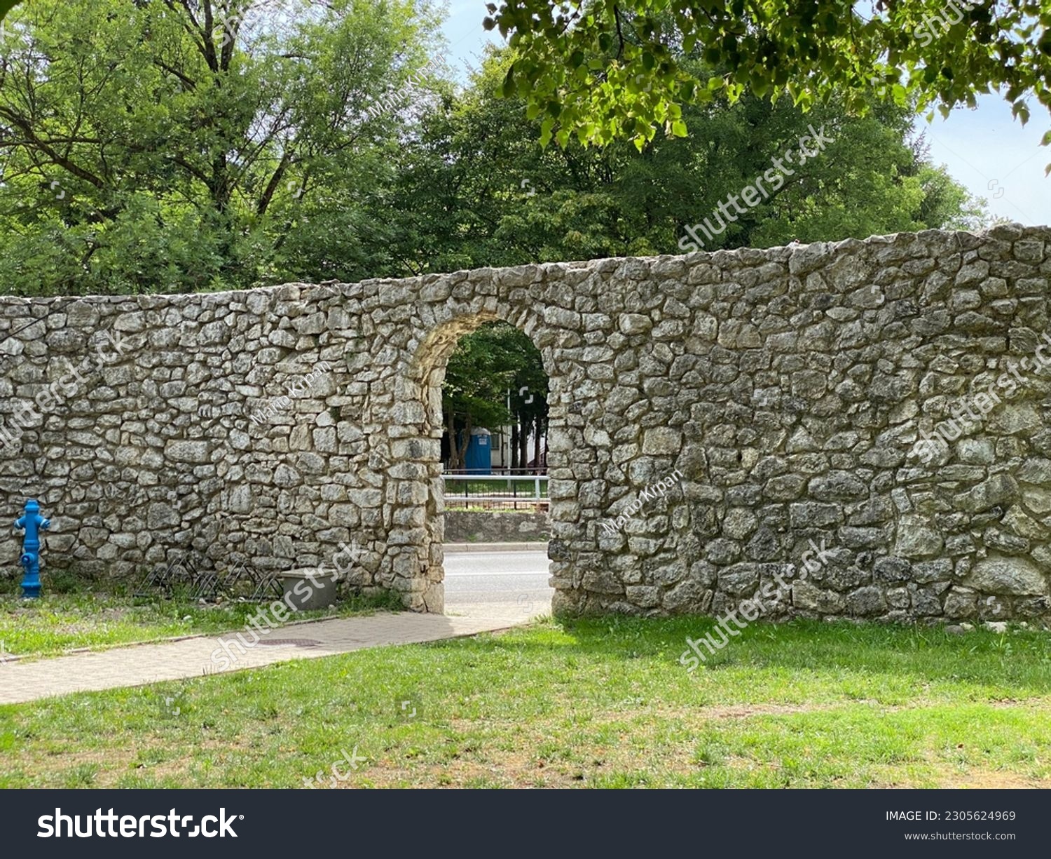 The walls and entrance gate of the Frankopan castle - Ogulin, Croatia (Zidine i ulazna vrata Frankopanskog kaštela - Ogulin, Hrvatska) #2305624969