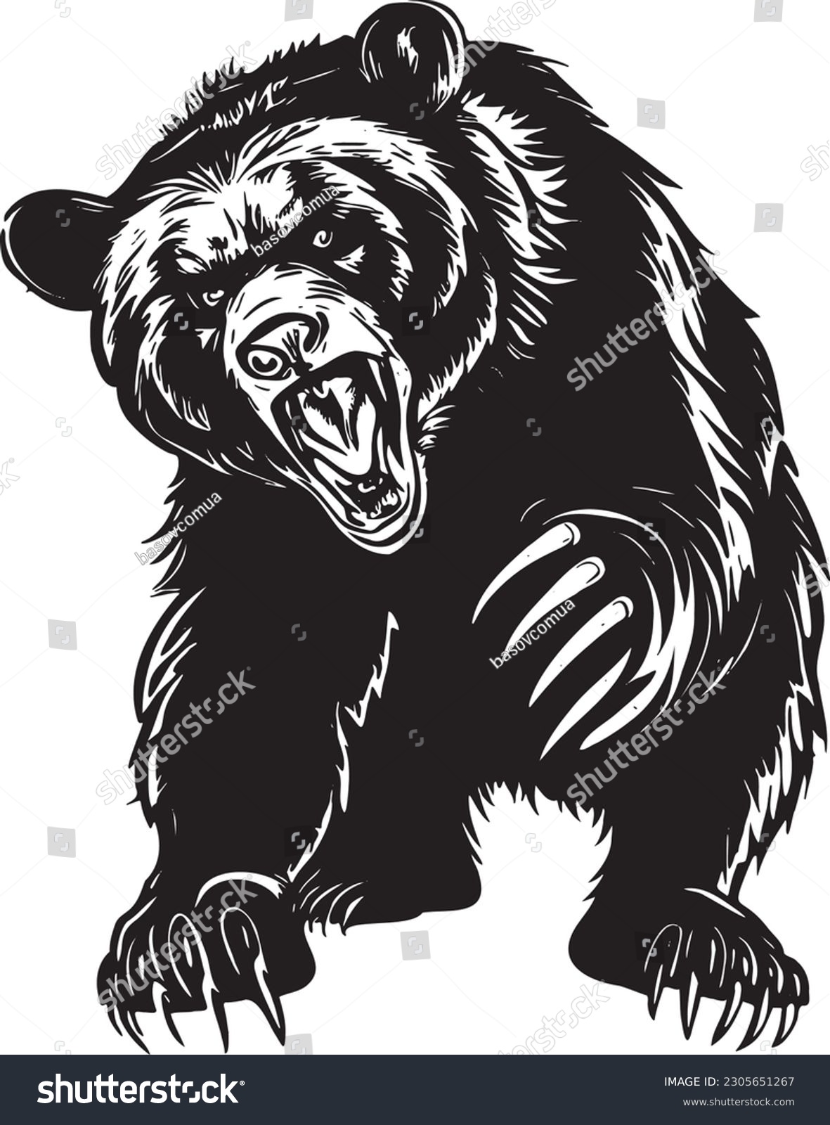 grizzly bear growls and swings its paw vector - Royalty Free Stock ...