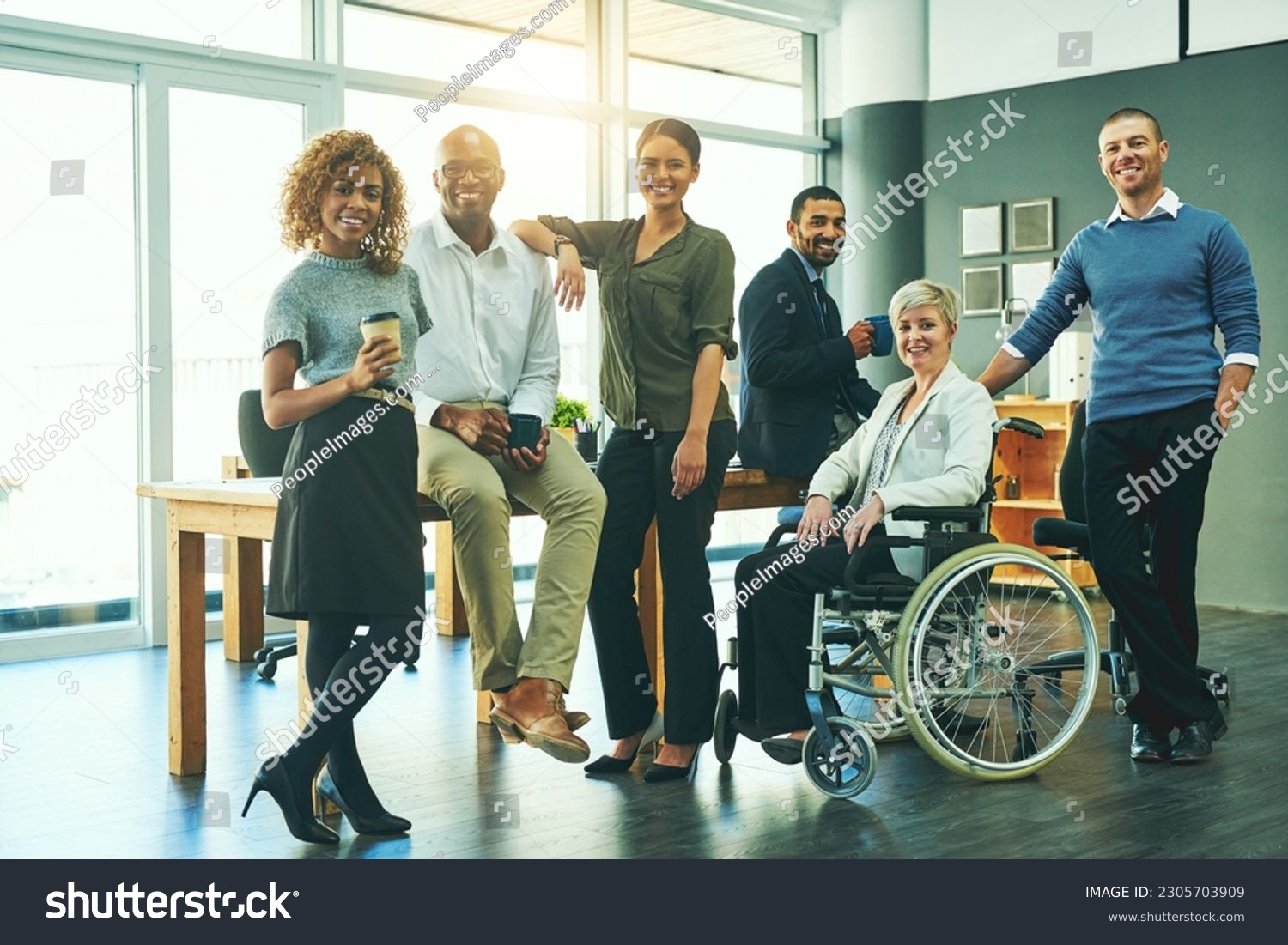 Inclusion, diversity and portrait of business people in office for teamwork, support and happy. Smile, collaboration and inclusive with group of employees for mission, commitment and mindset #2305703909