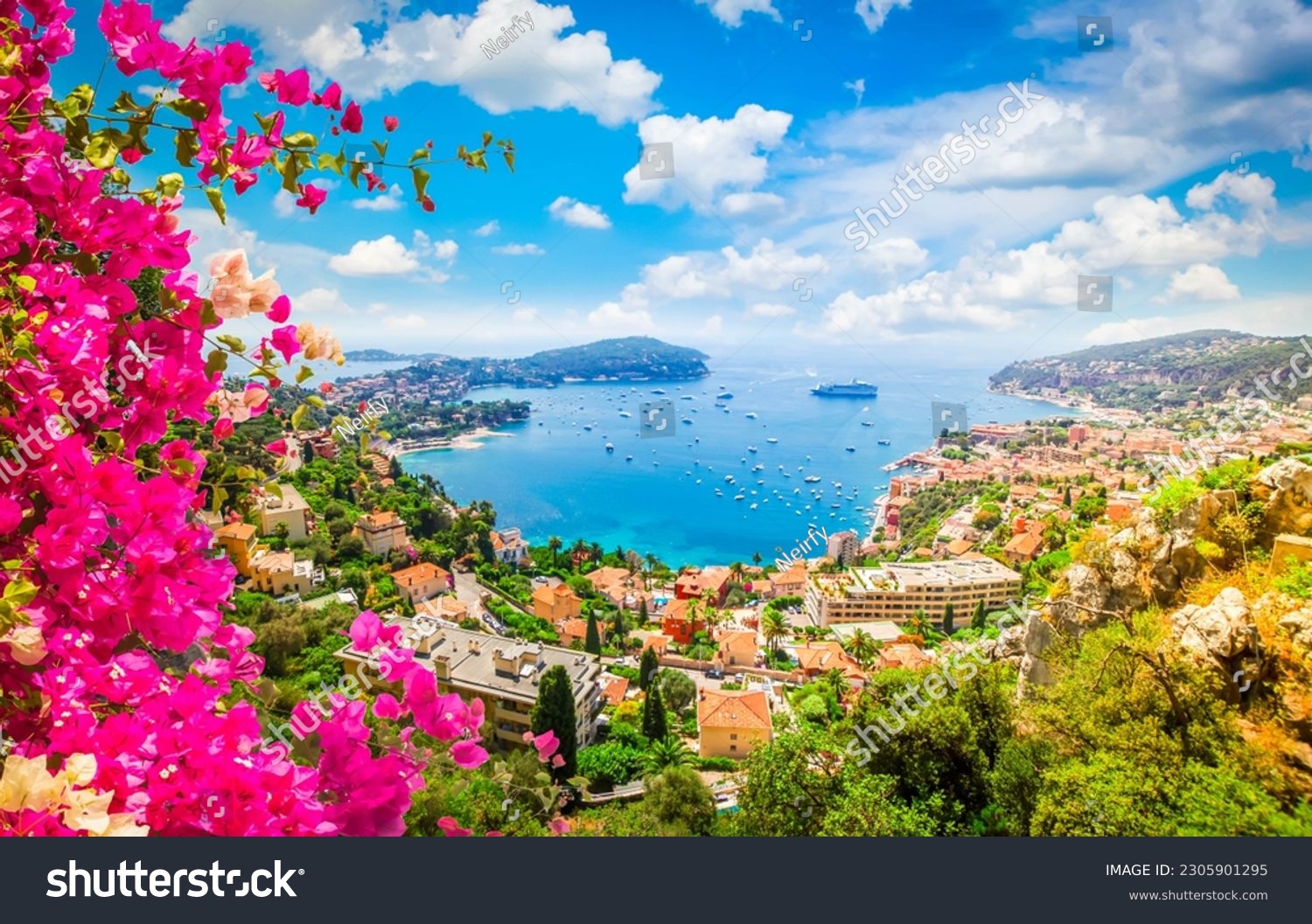 beautiful lanscape of riviera coast and turquiose water of cote dAzur at summer day, France #2305901295