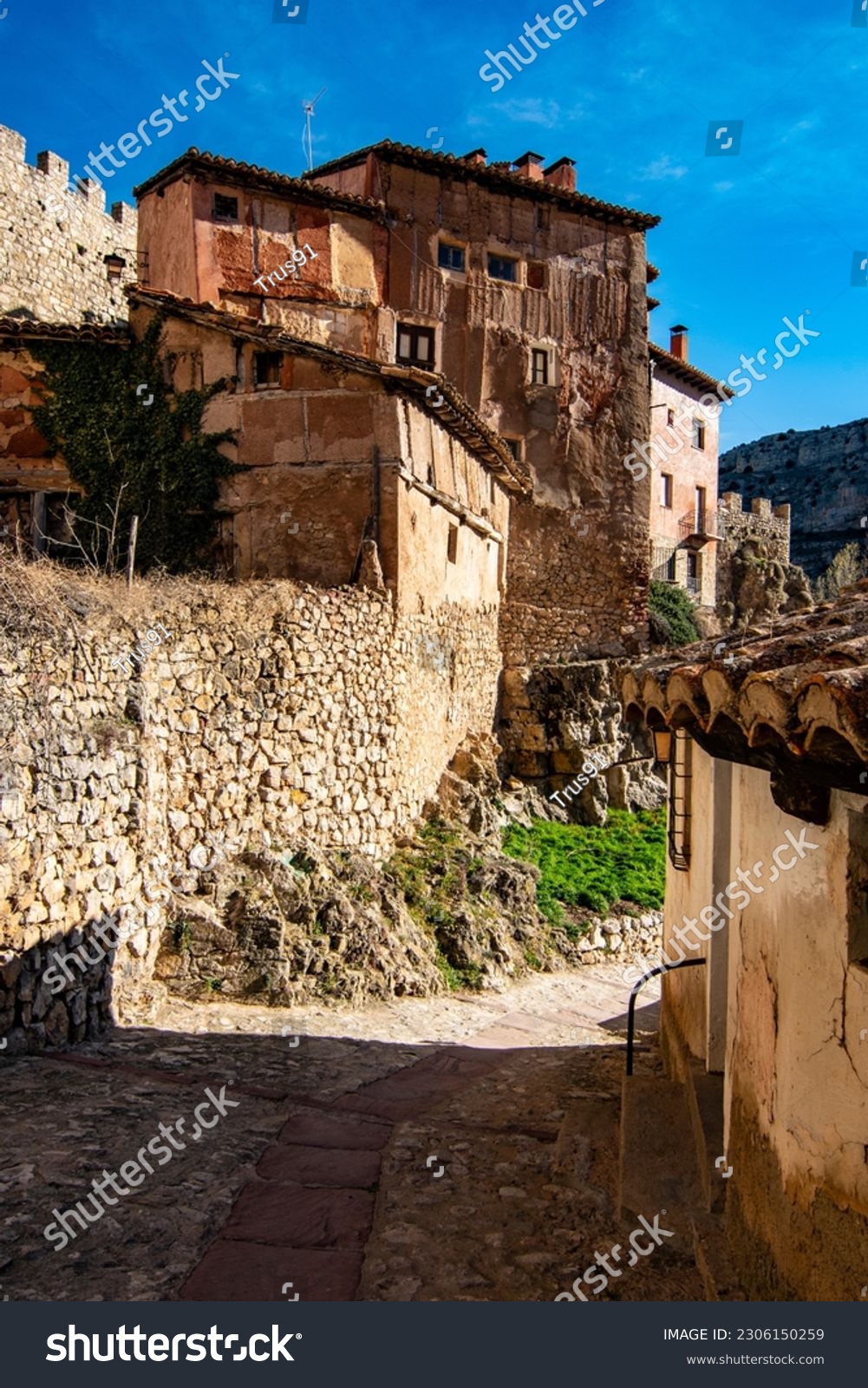 Small mountain village in Spain. Landscape photography. Teruel. #2306150259