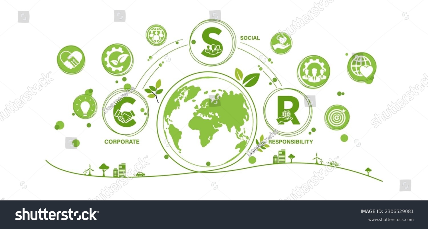 The concept of CSR, Corporate social responsibility and giving back to the community icons with modern web banner design. Vector illustration. #2306529081