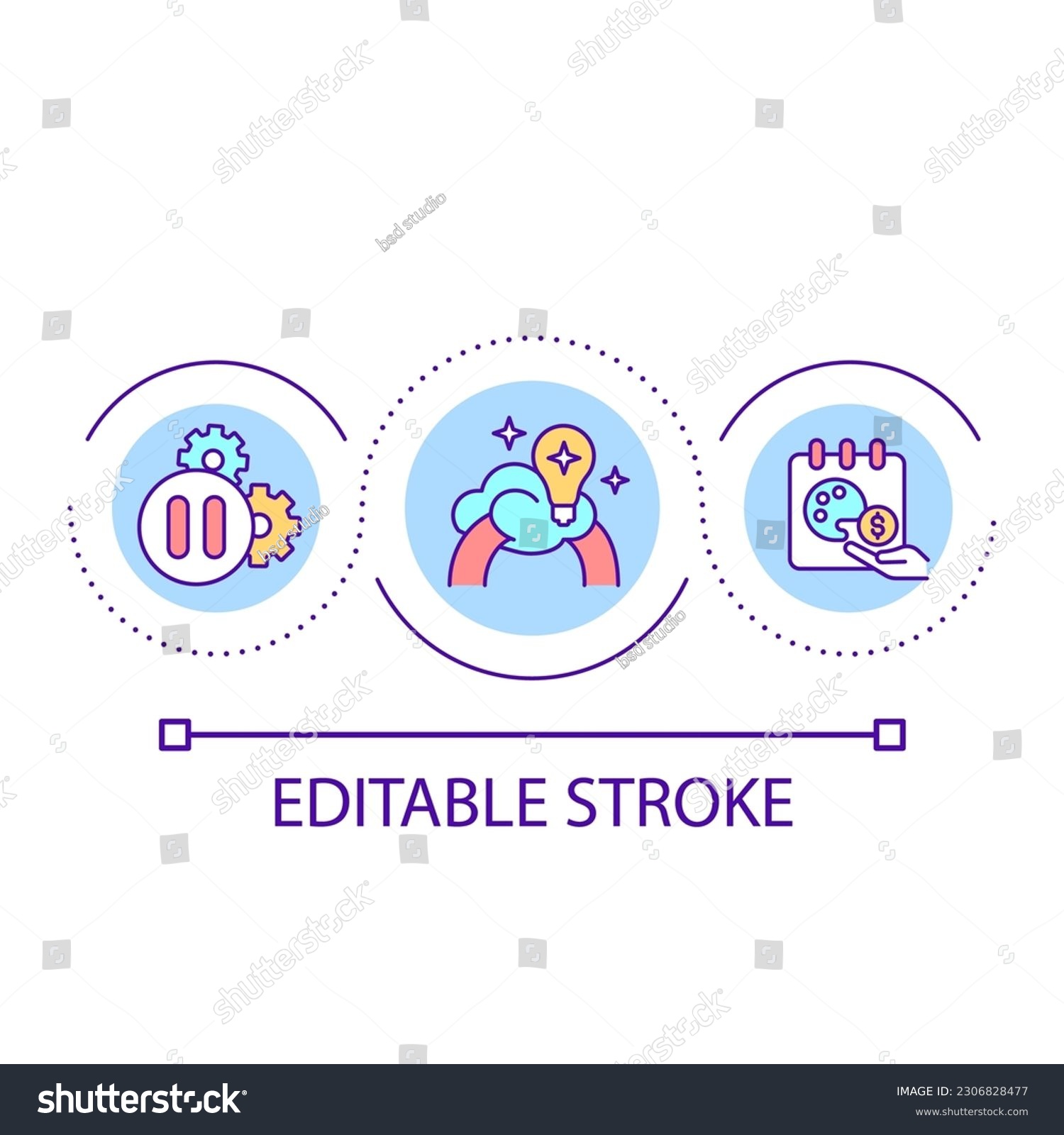 Creative thinking for success loop concept icon. Innovations for business. Inventors motivation abstract idea thin line illustration. Isolated outline drawing. Editable stroke. Arial font used #2306828477