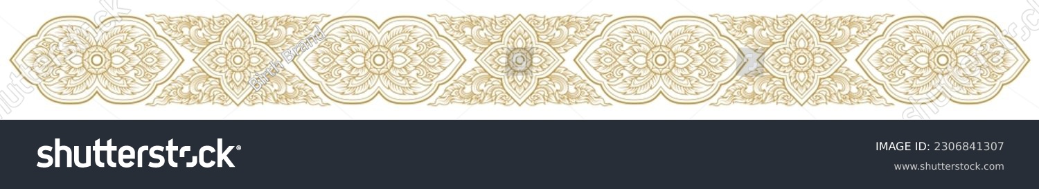 Gold line art, buddhism temple element and background pattern decoration motifs for pillar pattern, flyers, poster, web, banner, and card concept vector illustration #2306841307