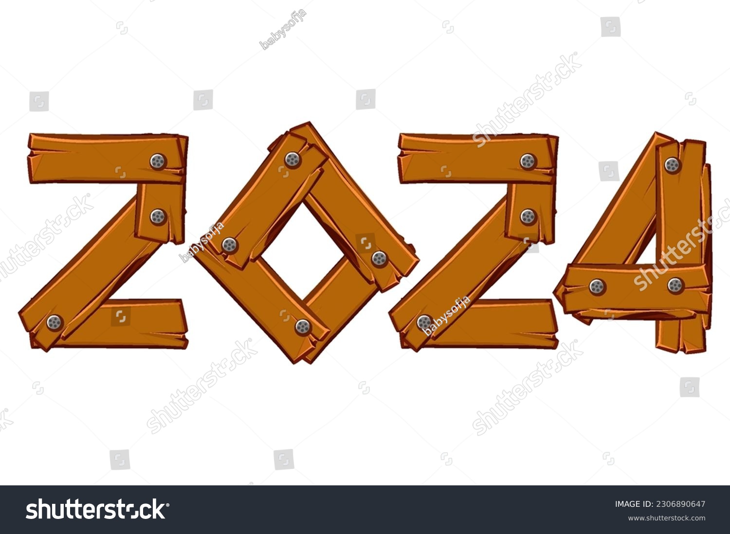 Wooden number 2024. Number two thousand twenty Royalty Free Stock