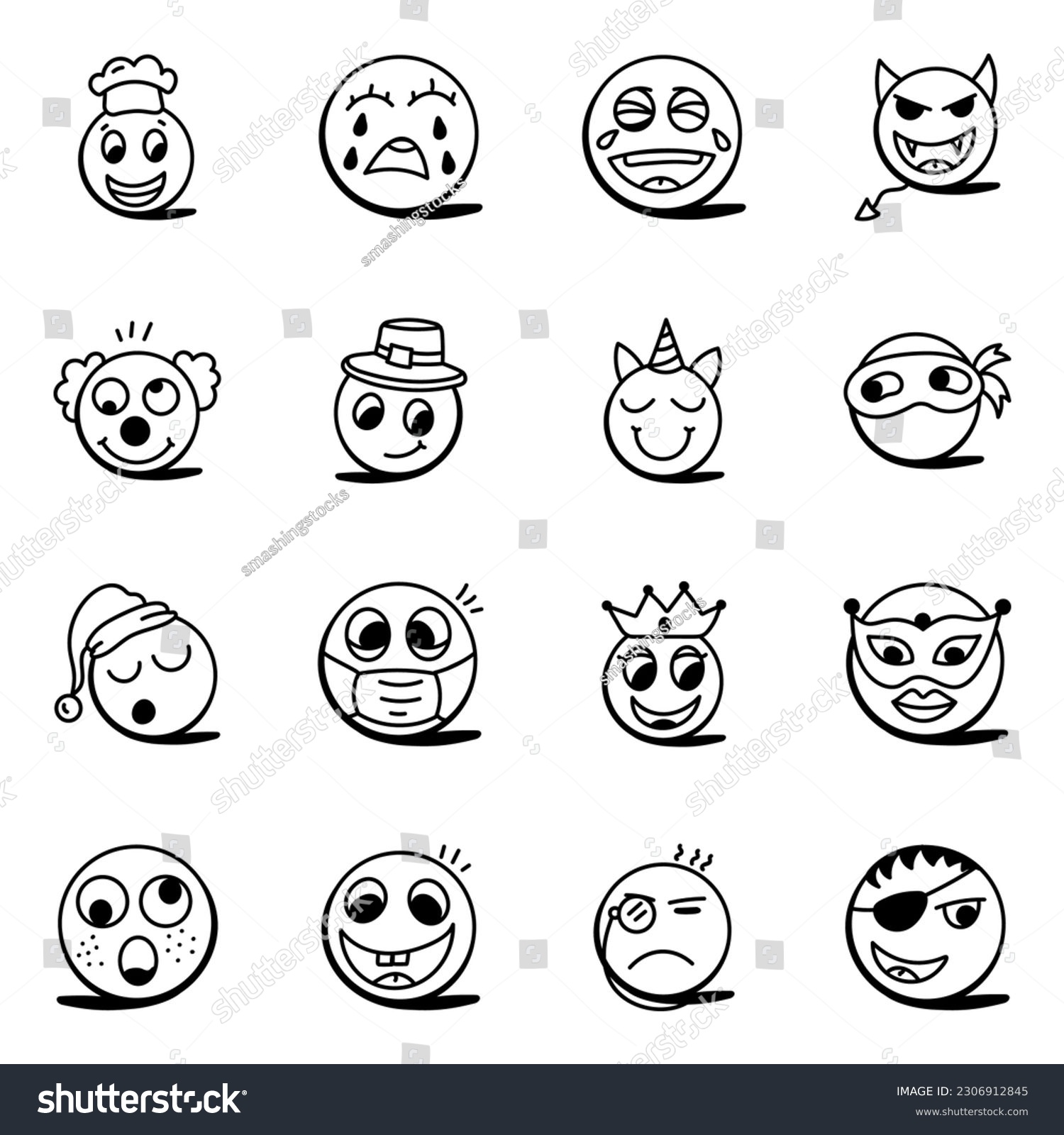 Set of Cute Emojis Doodle Icons - Royalty Free Stock Vector 2306912845 ...