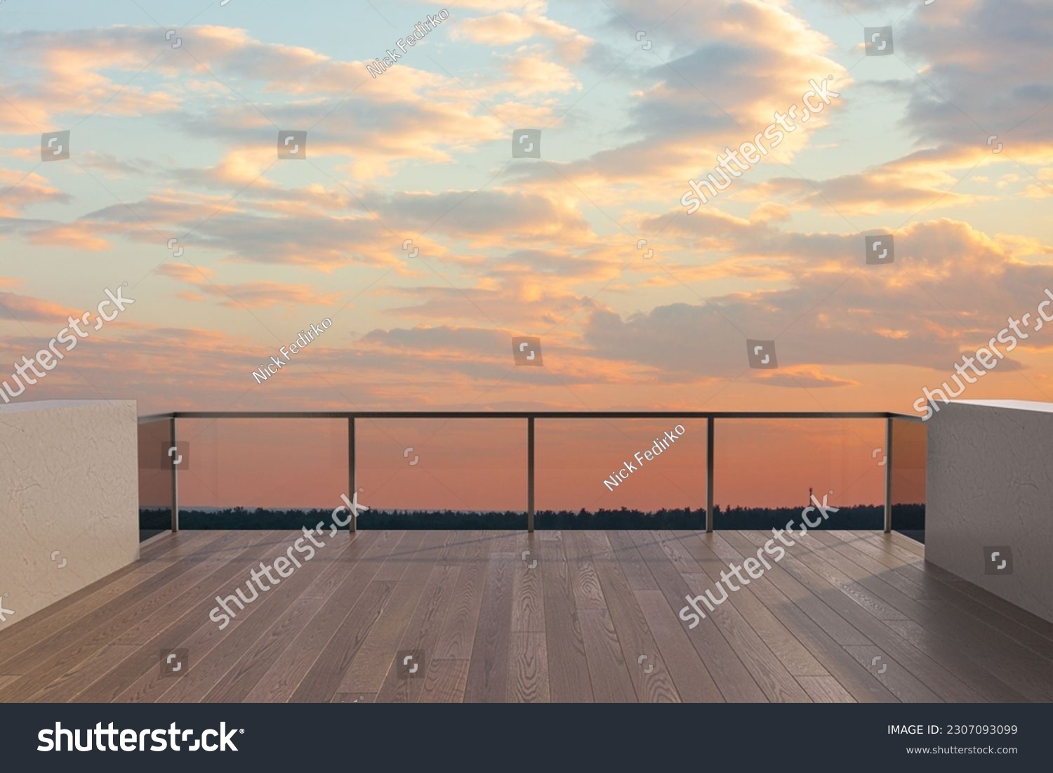 Balcony view of  sky. Landscape. Sunny Day. Terrace with a beautiful view on the sky. Background with beautiful cloud's. #2307093099