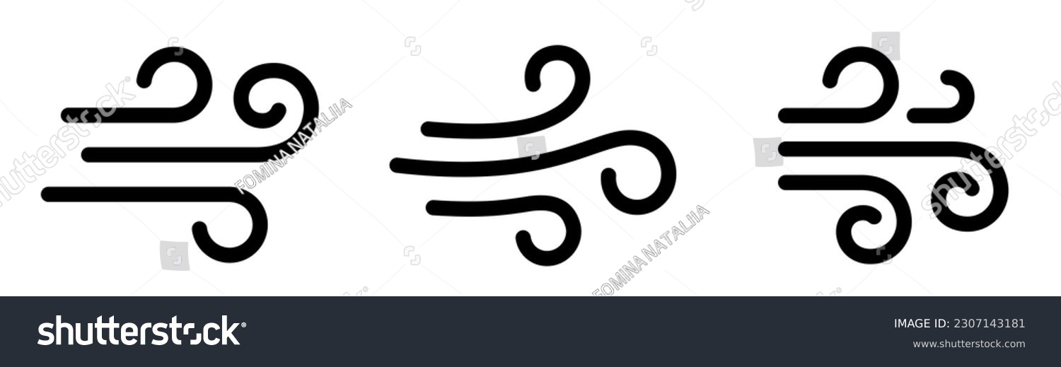 Blowing wind line icon. Windy weather symbol. Windy blow outline collection. #2307143181