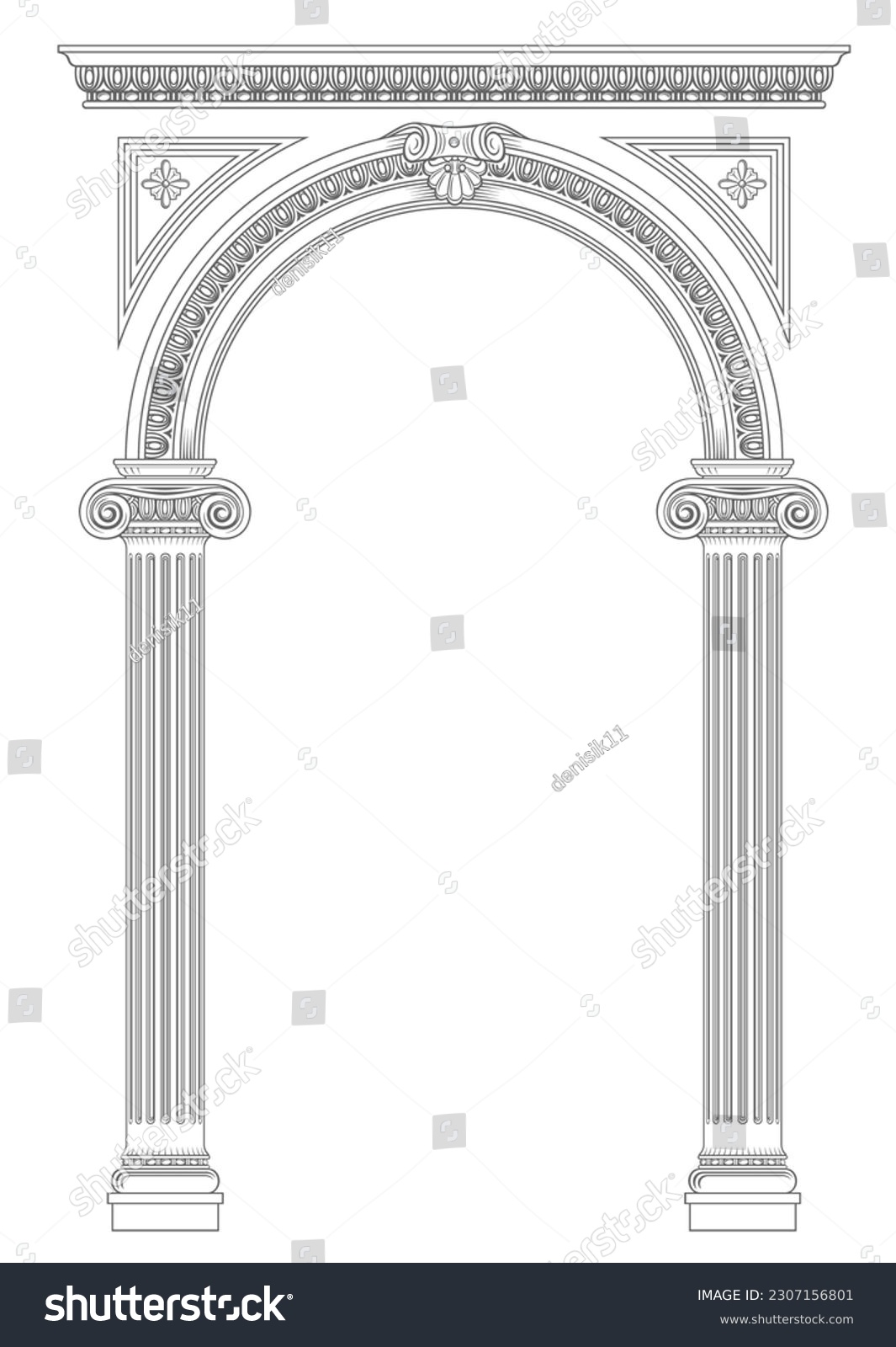Contouring coloring of classical arch. Classic antique portal with columns in vector graphics #2307156801