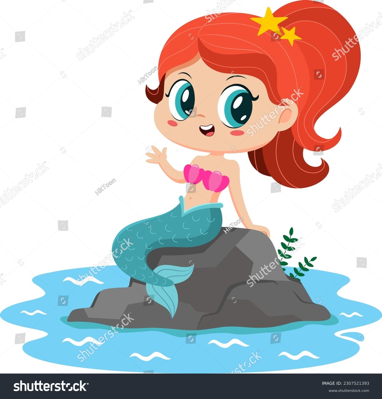 Cute Little Mermaid Girl Cartoon Character Royalty Free Stock Vector 2307521393 8083