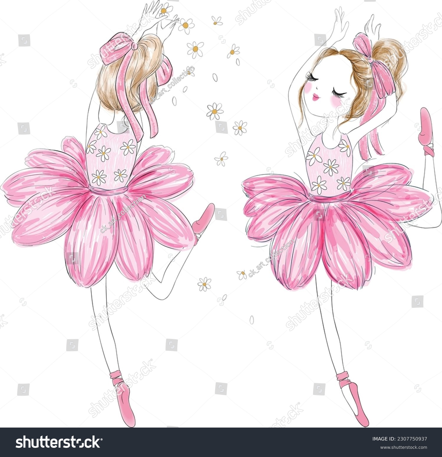 Vector Cute Ballerina Hand Drawing Royalty Free Stock Vector 2307750937 