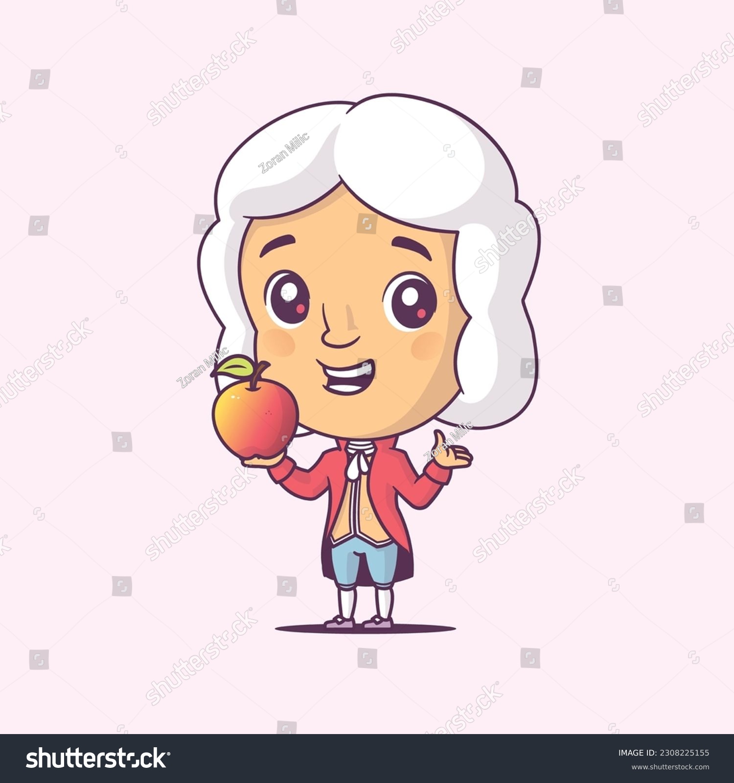 Isaac Newton chibi style cartoon character - Royalty Free Stock Vector ...