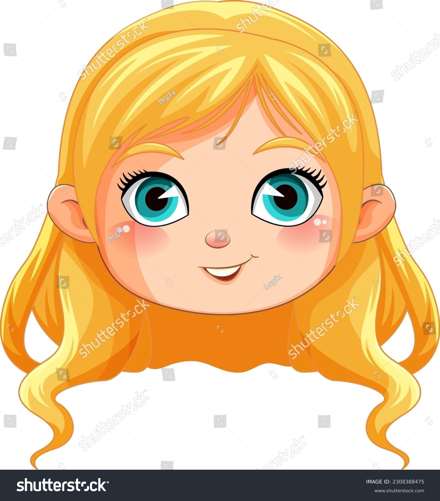Cute blonde girl cartoon head illustration #2308388475