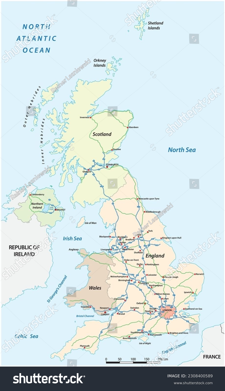 Detailed Motorway Vector Map Of United Kingdom Royalty Free Stock Avopix 2308400589