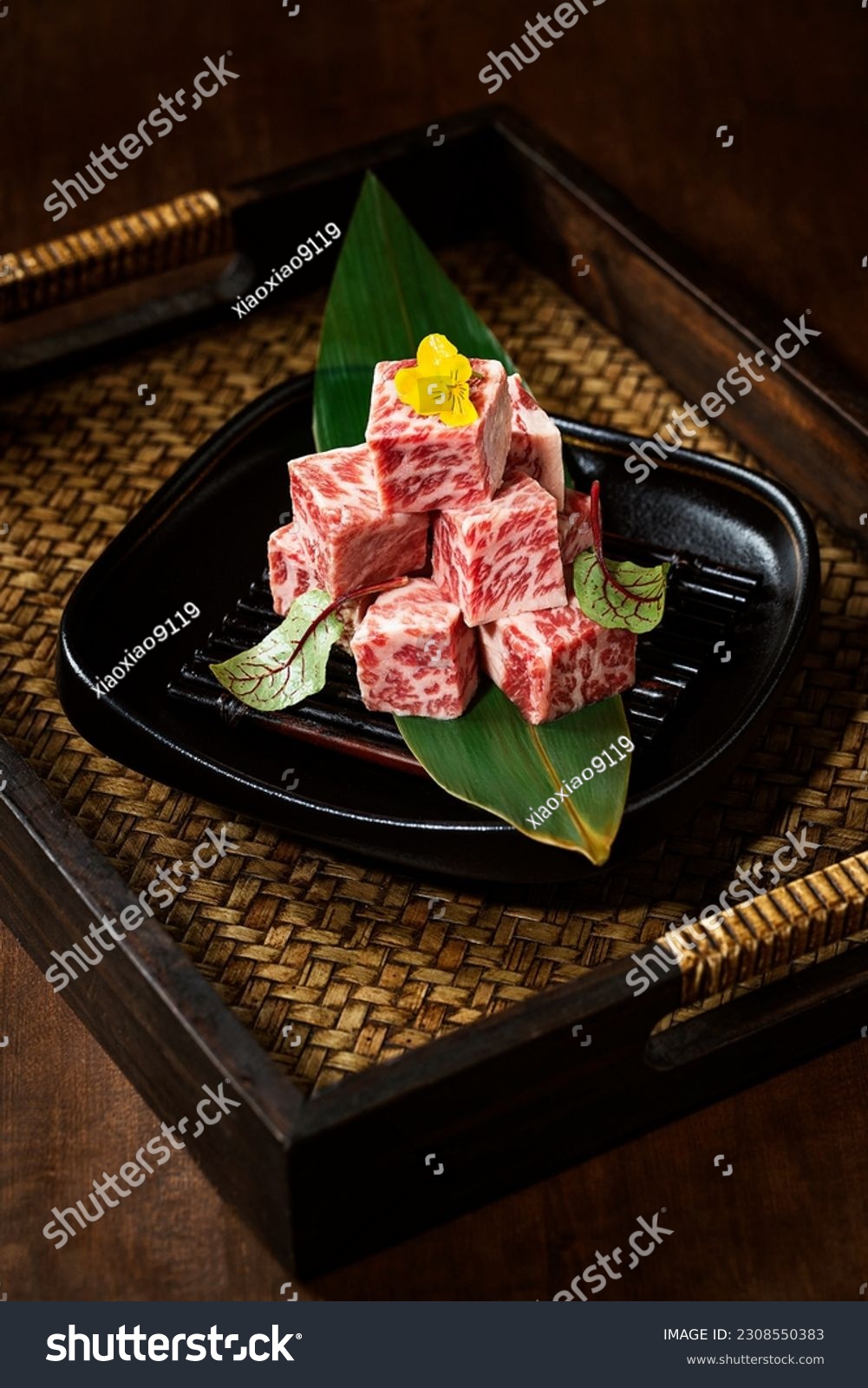 diced wagyu beef cubes for Japanese bbq or Korea bbq。 #2308550383