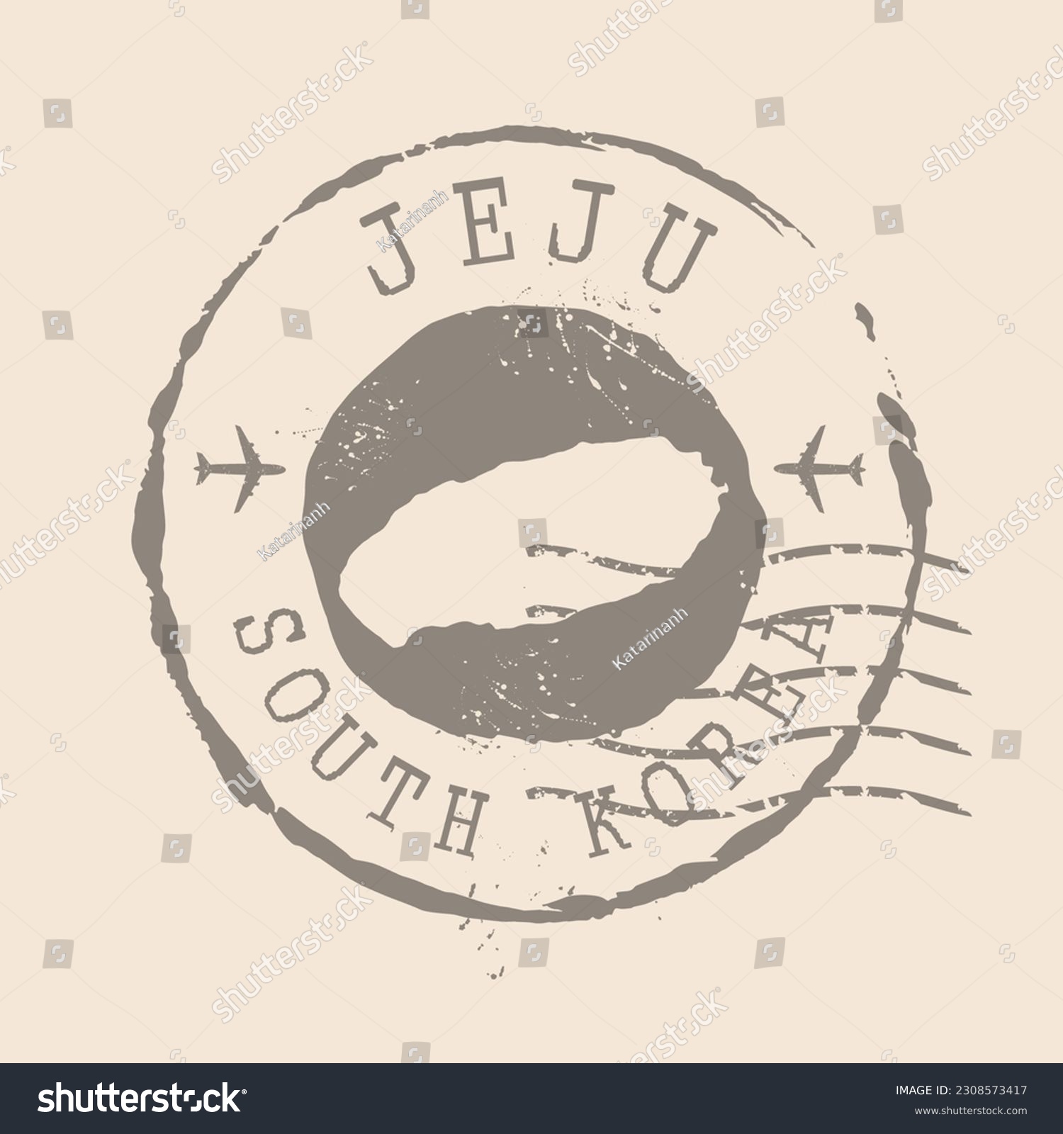 Stamp Postal of Jeju. Map Silhouette rubber Seal.  Design Retro Travel. Seal  Map Jeju of South Korea grunge  for your design.  EPS10 #2308573417