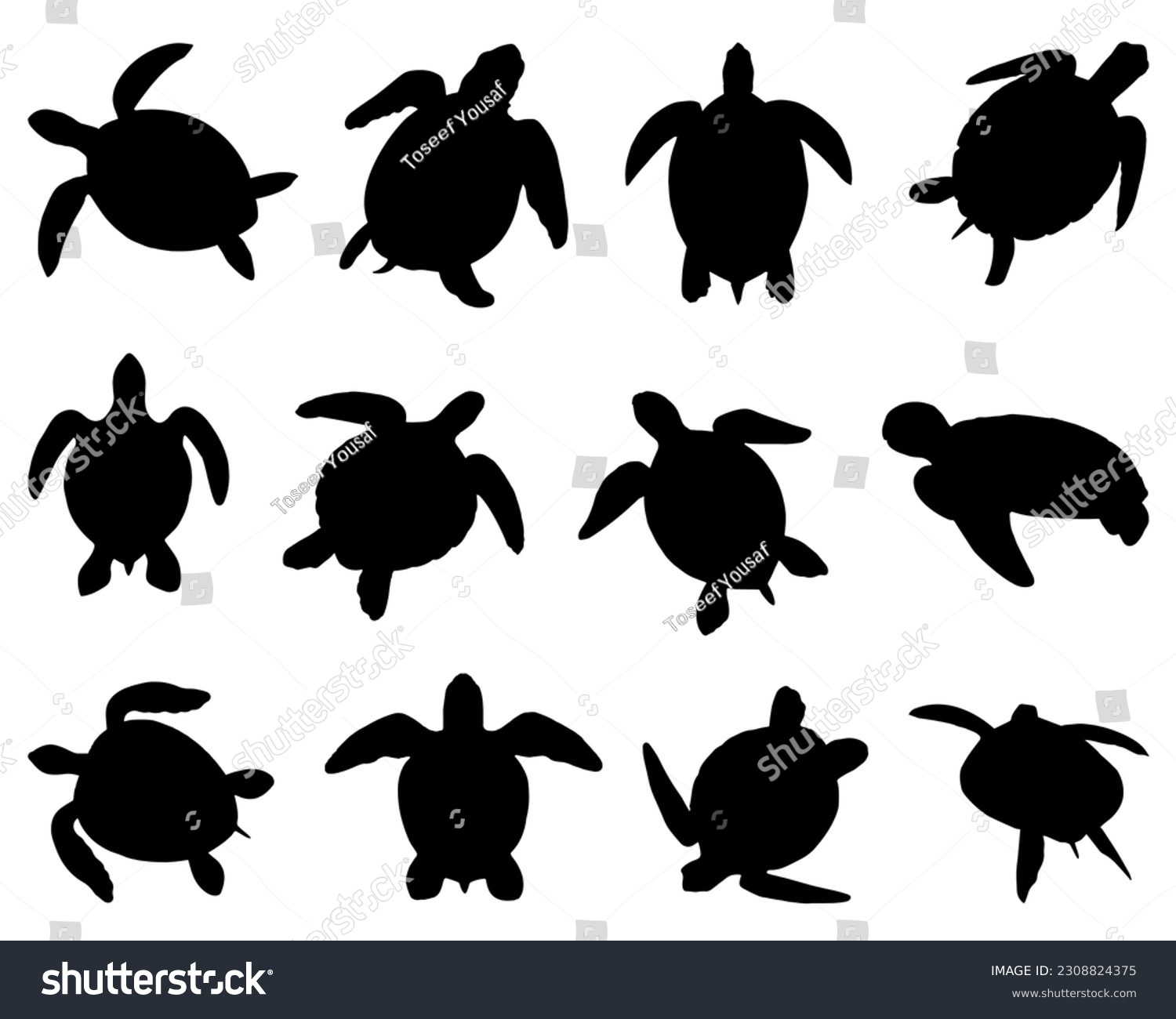 Set of Sea Turtles Silhouette Bundle, Animal - Royalty Free Stock ...