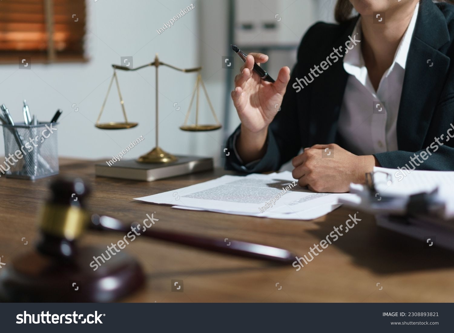 Businesswoman lawyer talks and explaining agreement business of contract to client in legal office. #2308893821