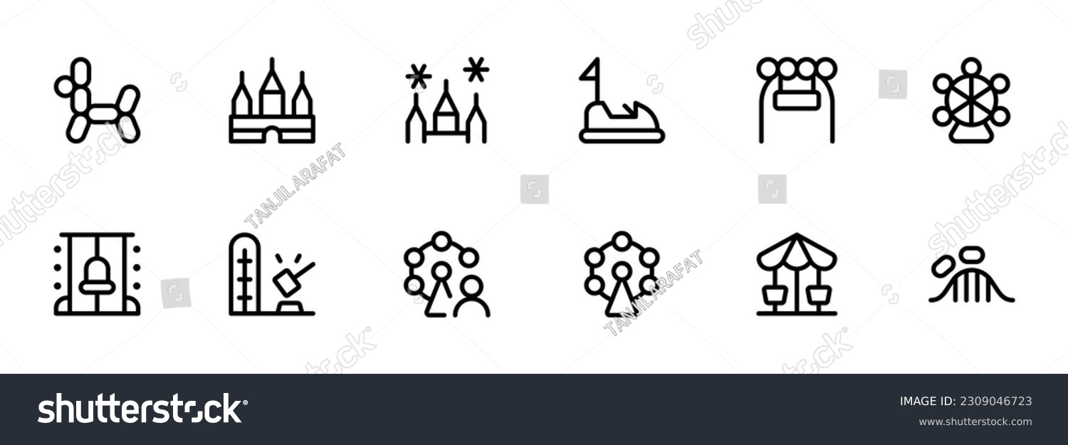 amusement park icon, Theme park vector set design with Editable Stroke. Line, Solid, Flat Line, thin style and Suitable for Web Page, Mobile App, UI, UX design. #2309046723