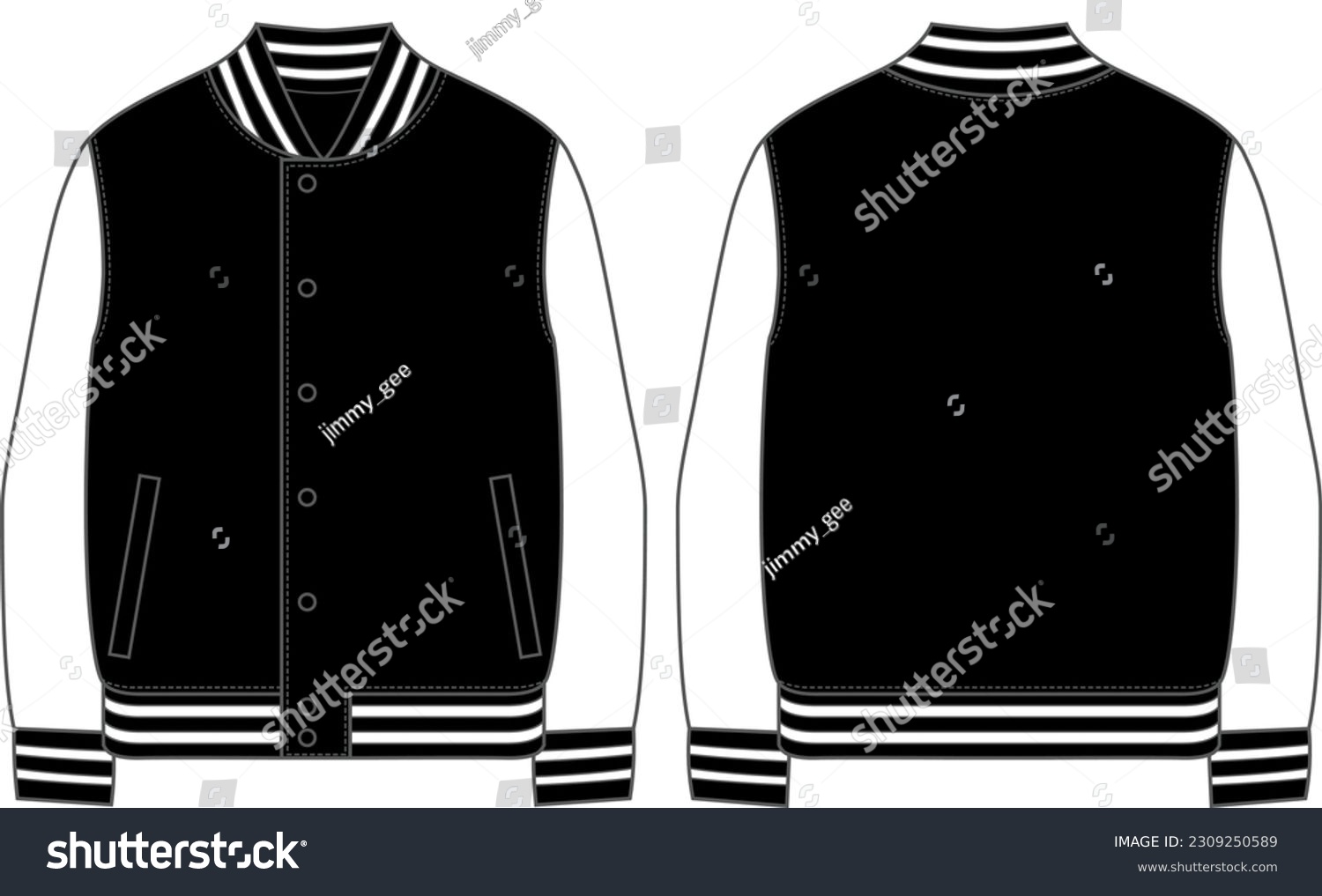 Black and White Blank Mock-Up Varsity Jacket - Royalty Free Stock