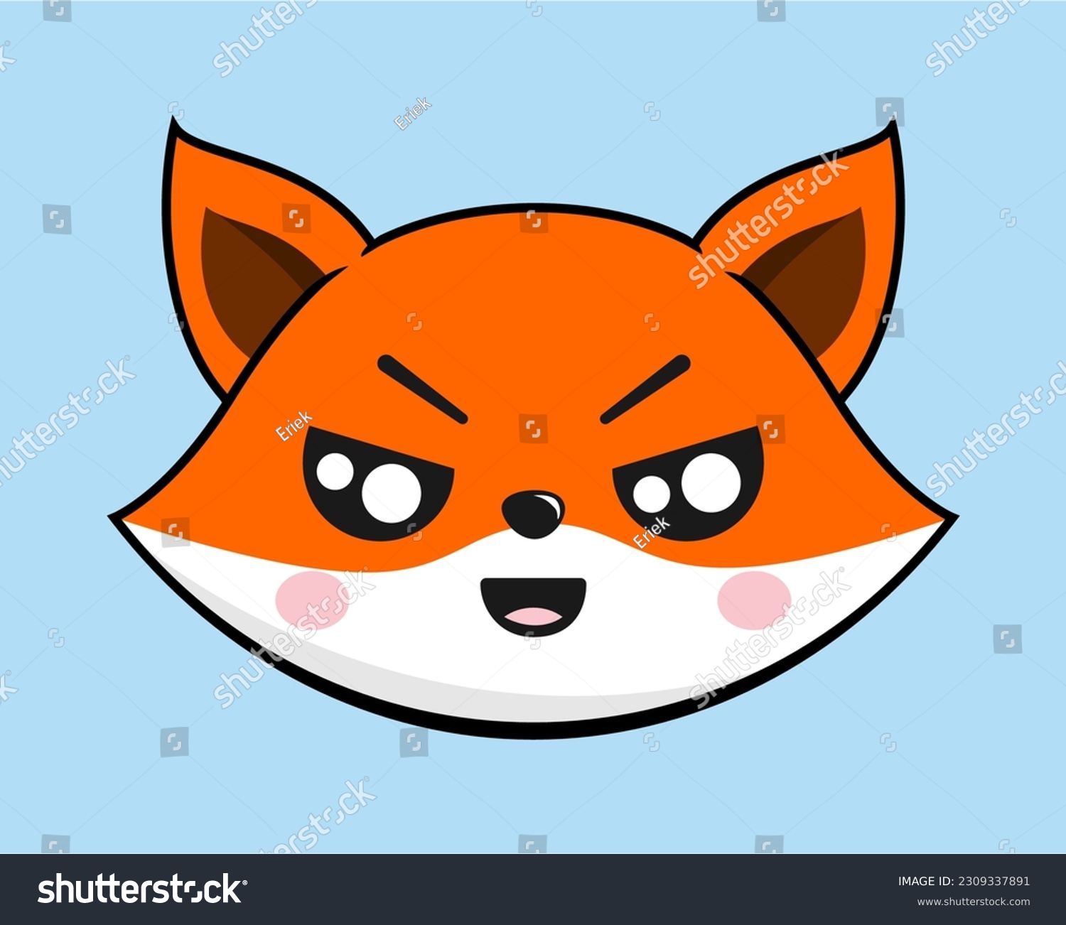 Fox Unamused Face Head Kawaii Sticker - Royalty Free Stock Vector ...