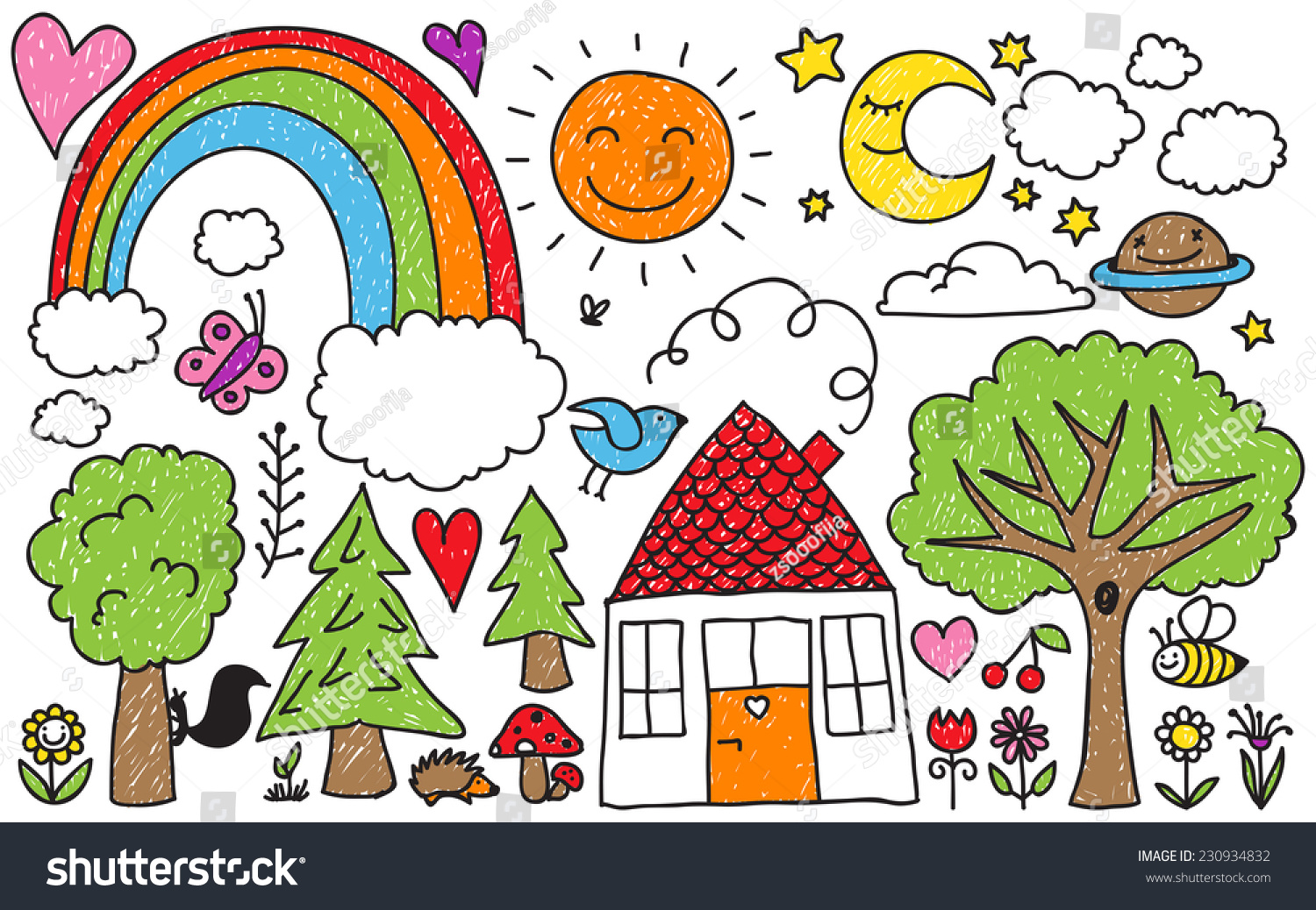 collection of cute kids drawings of animals plants and celestial elements 230934832 - Pictures Of Drawings For Kids collection of cute kids drawings of animals plants and celestial elements 230934832 - Pictures Of Drawings For Kids