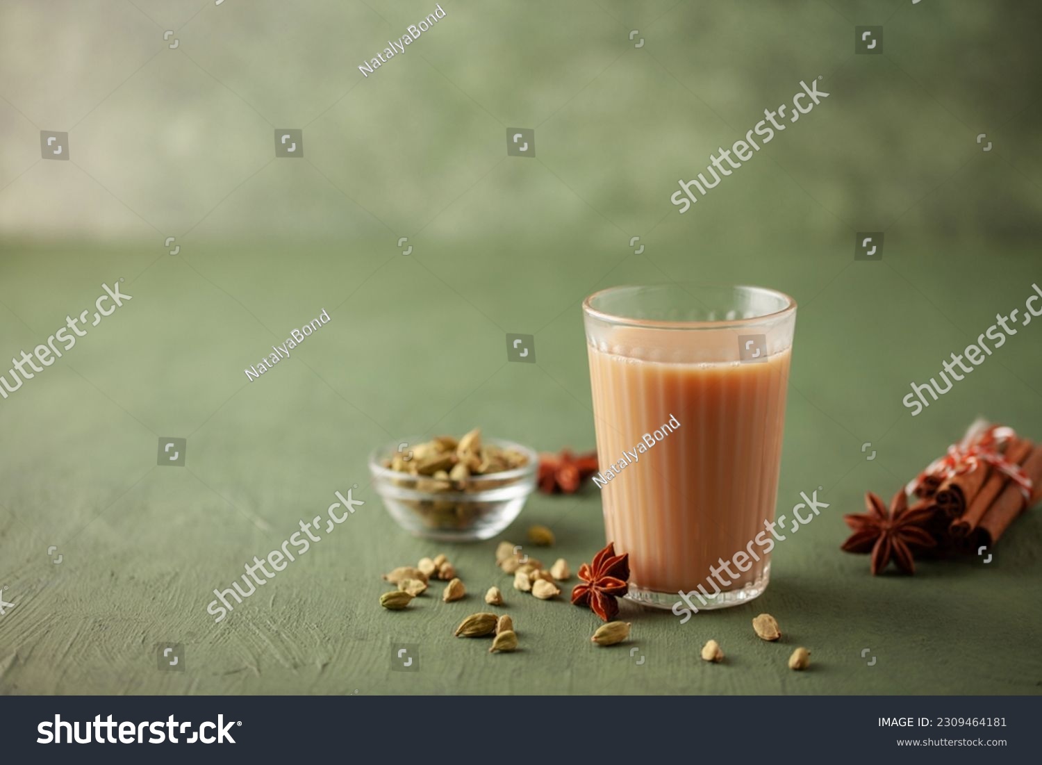Traditional middle eastern beverage, indian drink masala or arabian karak chai. Copy space #2309464181