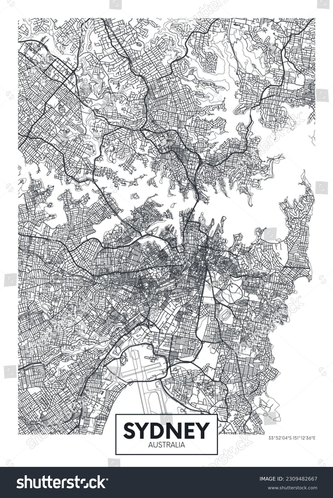 City map Sydney, urban planning travel vector - Royalty Free Stock ...