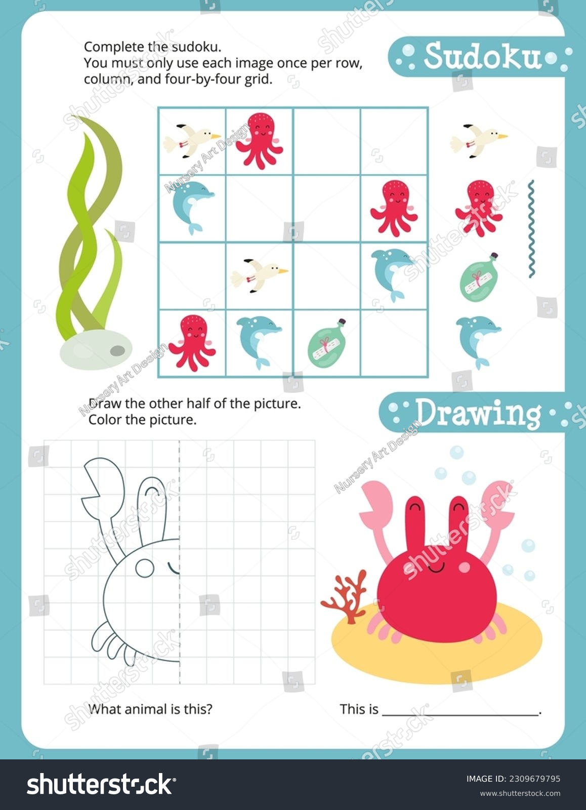 Under the Sea Activity Pages for Kids. Printable - Royalty Free Stock ...