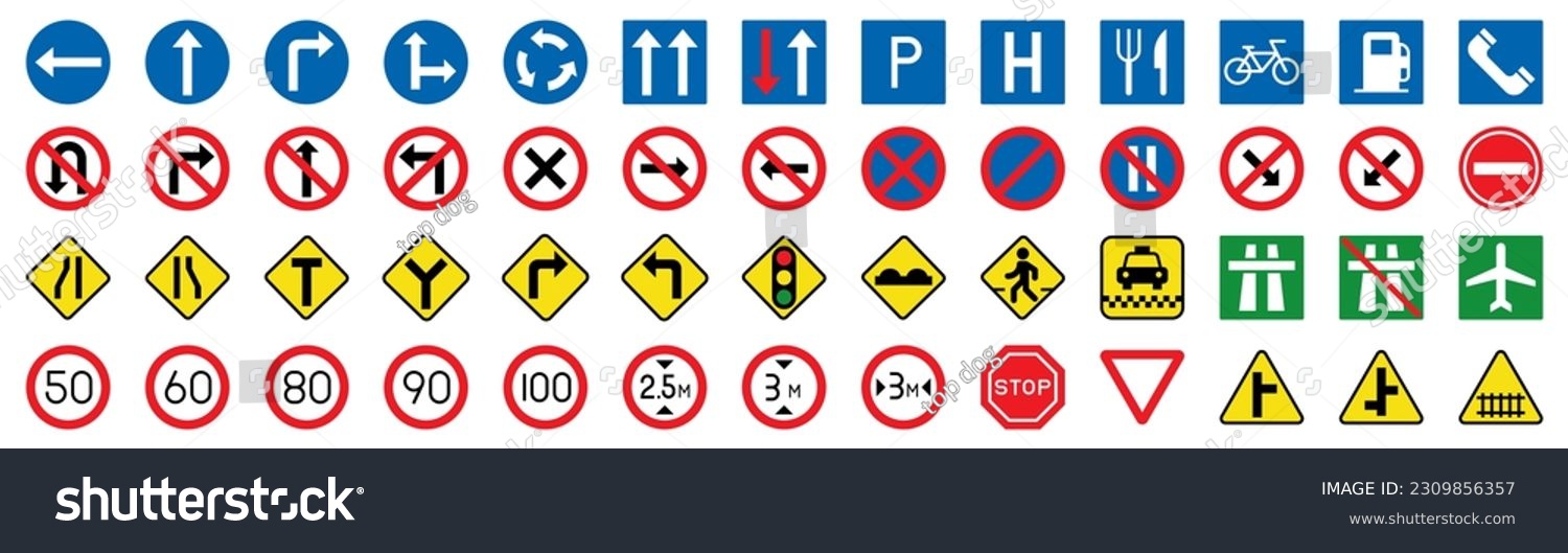 Traffic road sign collection. Set of traffic sign. Road sign collection #2309856357