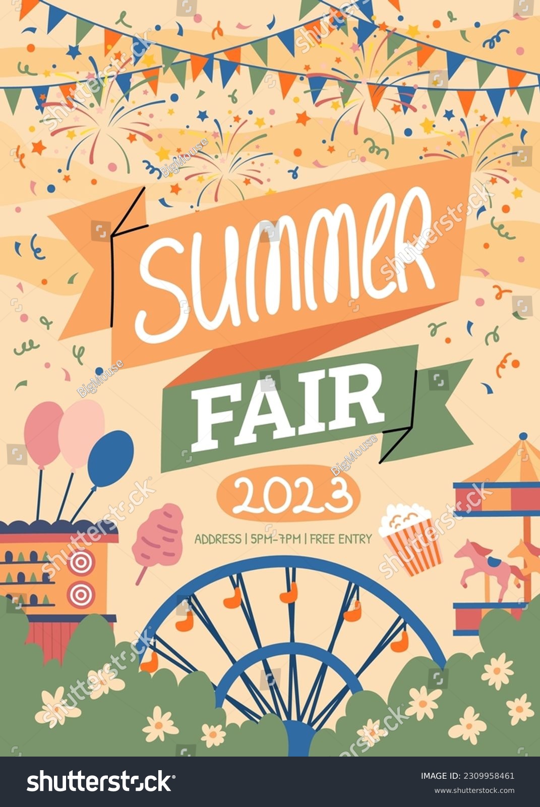 Cartoon Color Summer Fair Concept Poster Card Royalty Free Stock