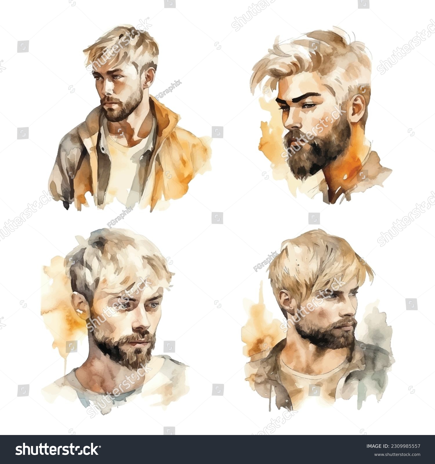 Man with blonde hair watercolor paint collection #2309985557