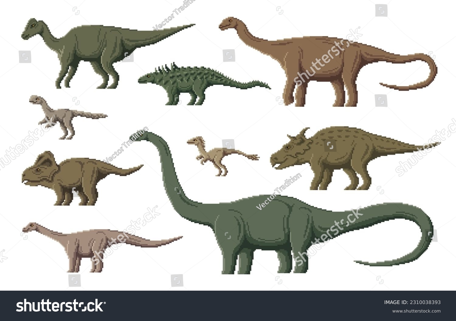 Pixel dinosaur characters. 8 bit pixel art game - Royalty Free Stock ...