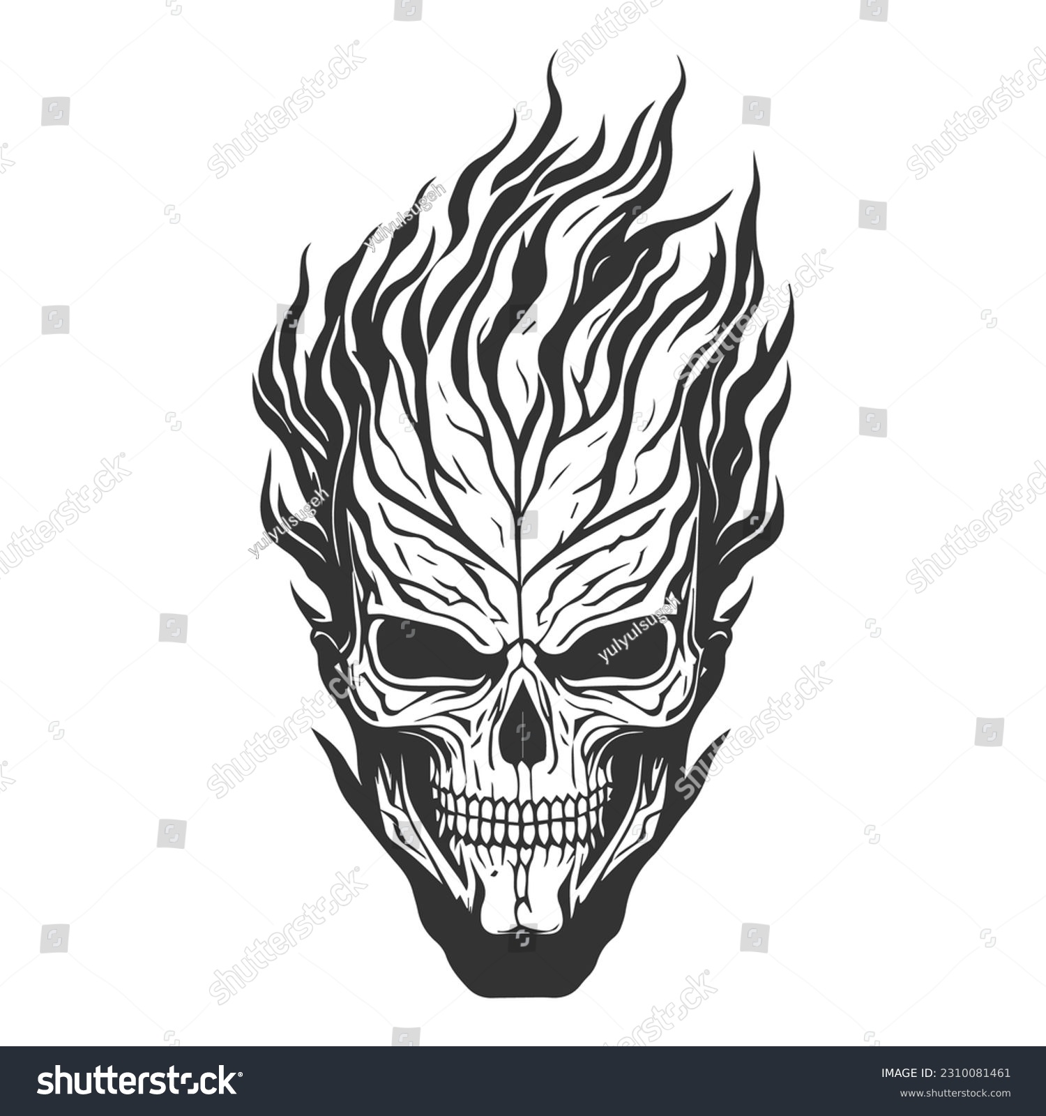 Fiery skull crest. Typical motorcycle gang skull logo #2310081461