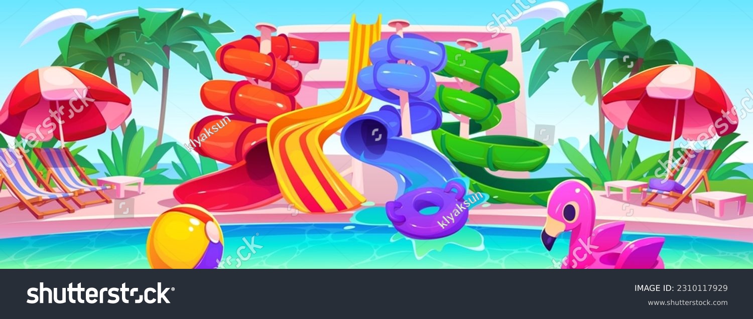 Aqua park with water slide summer vector cartoon - Royalty Free Stock ...