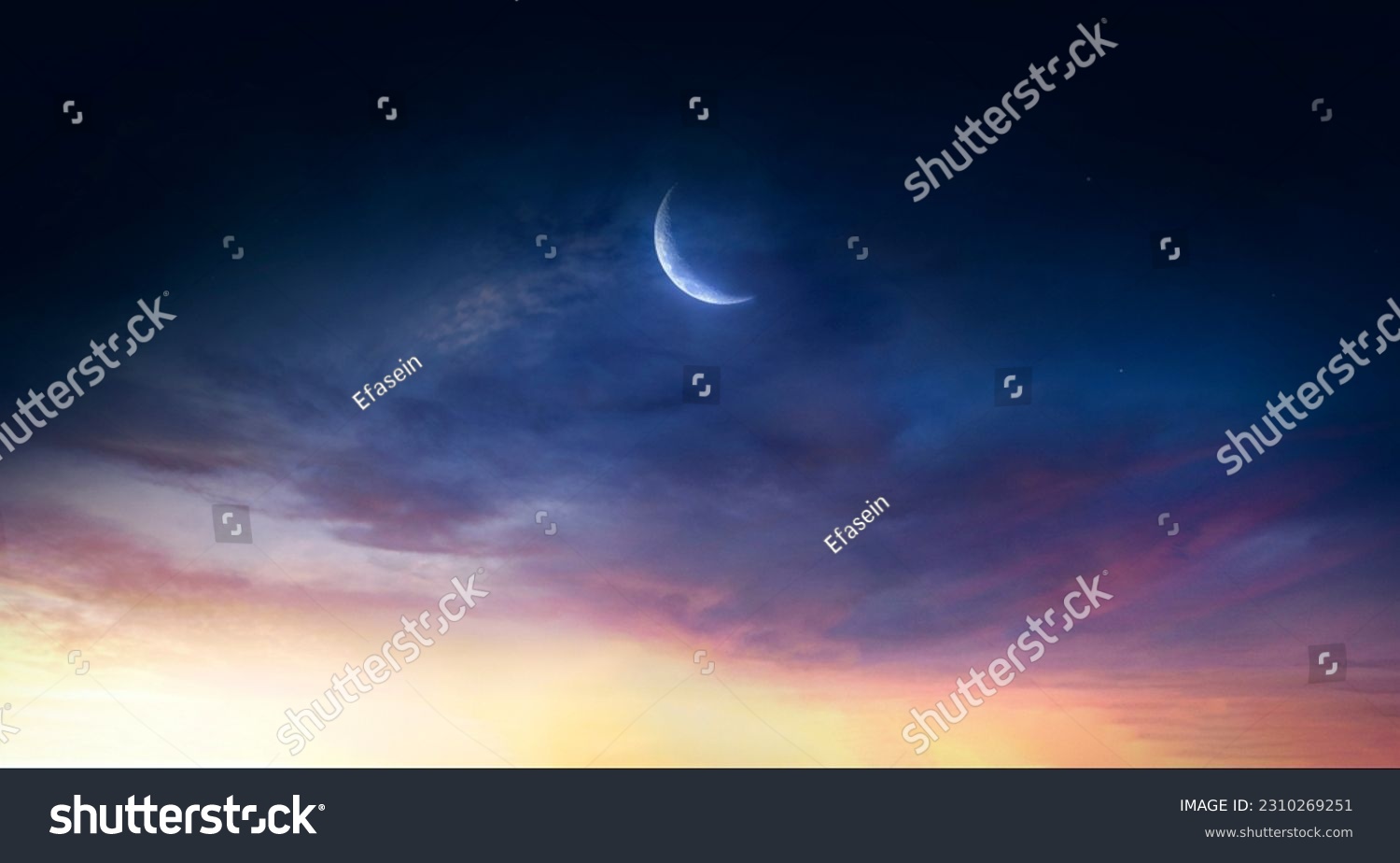 Sky night stars and moon, islamic night, sunset, twilight #2310269251