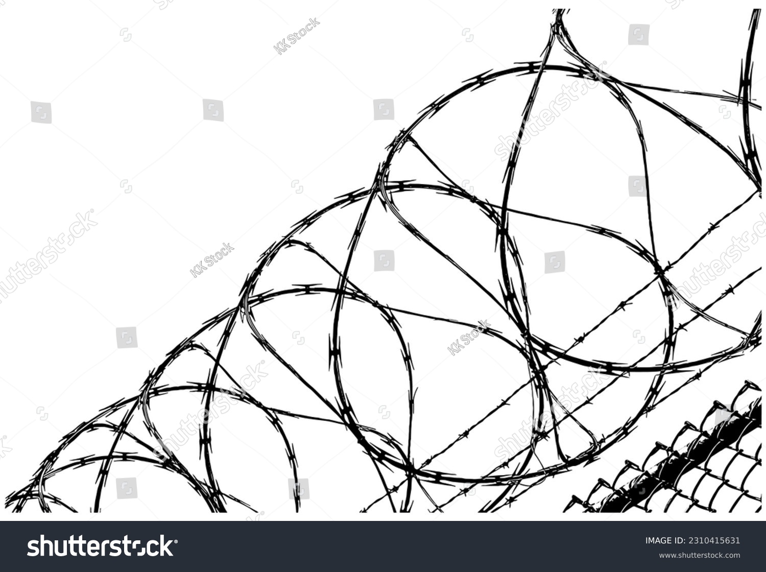 Razor wire over chain linked fence #2310415631
