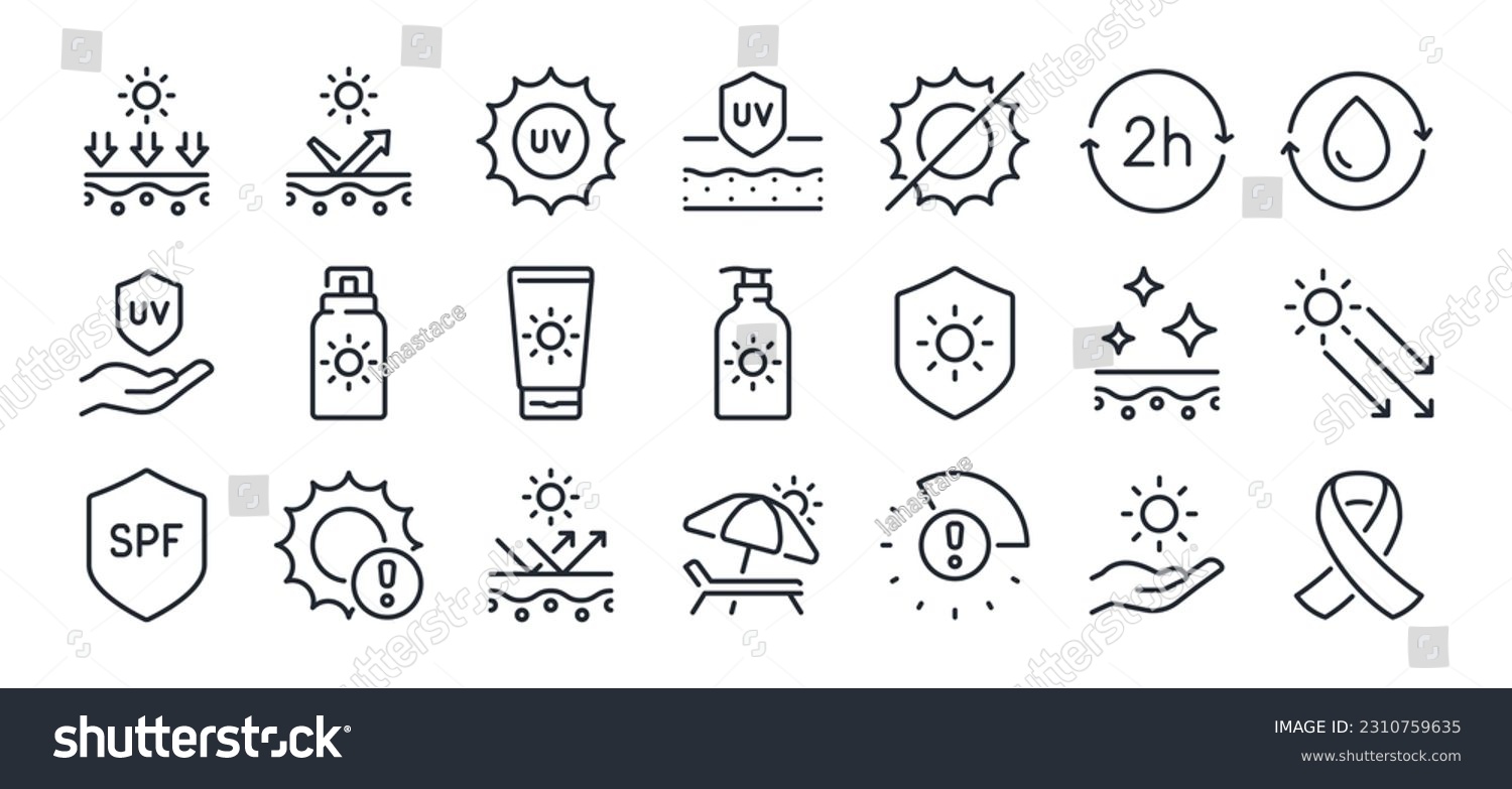 Sunscreen and uv protection concept editable stroke outline icon isolated on white background flat vector illustration. Pixel perfect. 64 x 64. #2310759635