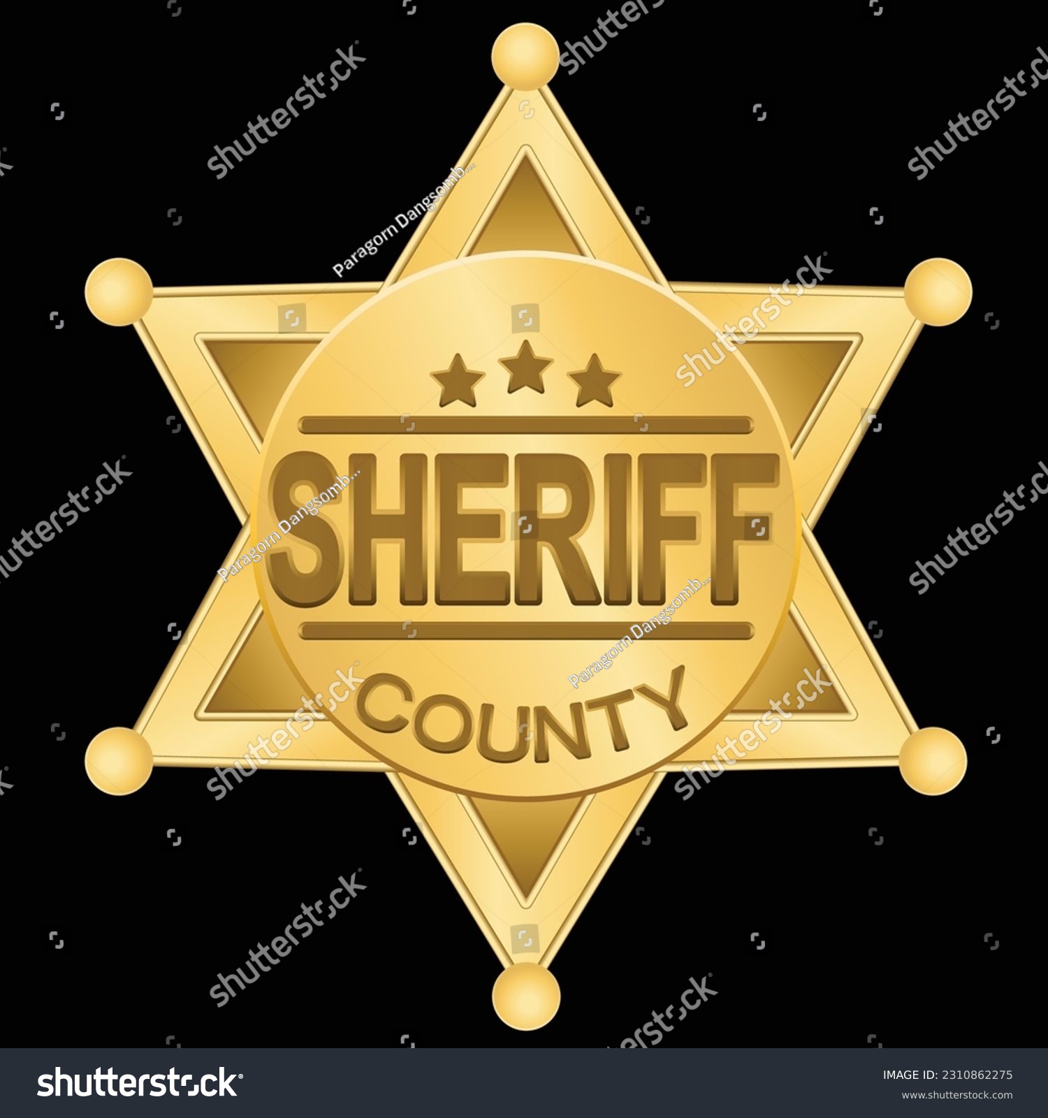 Gold Sheriff Star Badge isolated on dark - Royalty Free Stock Vector ...