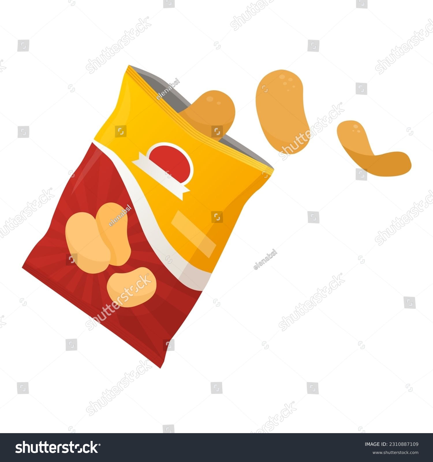 Open bag of chips and chips falling out, snacks concept #2310887109