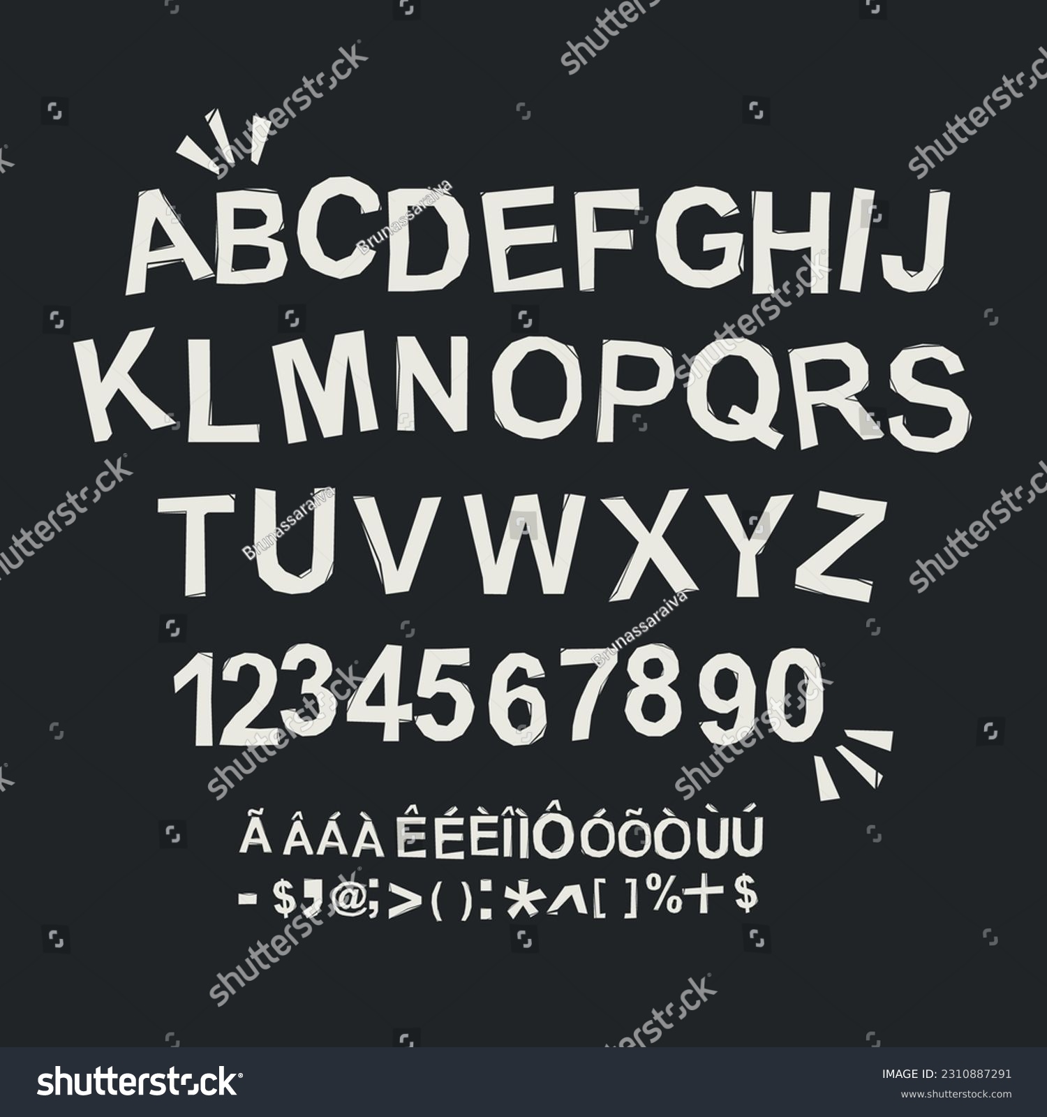 modern woodcut style alphabet letters. vector #2310887291