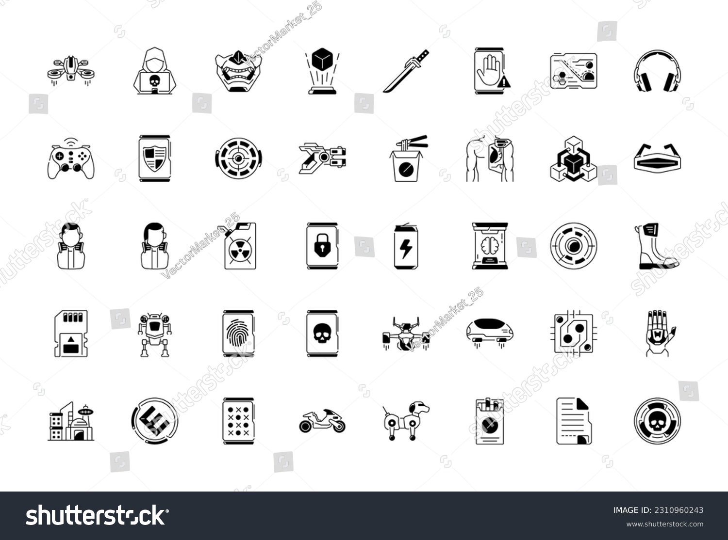 Cyberpunk icons set. Exoskeleton and high tech - Royalty Free Stock ...