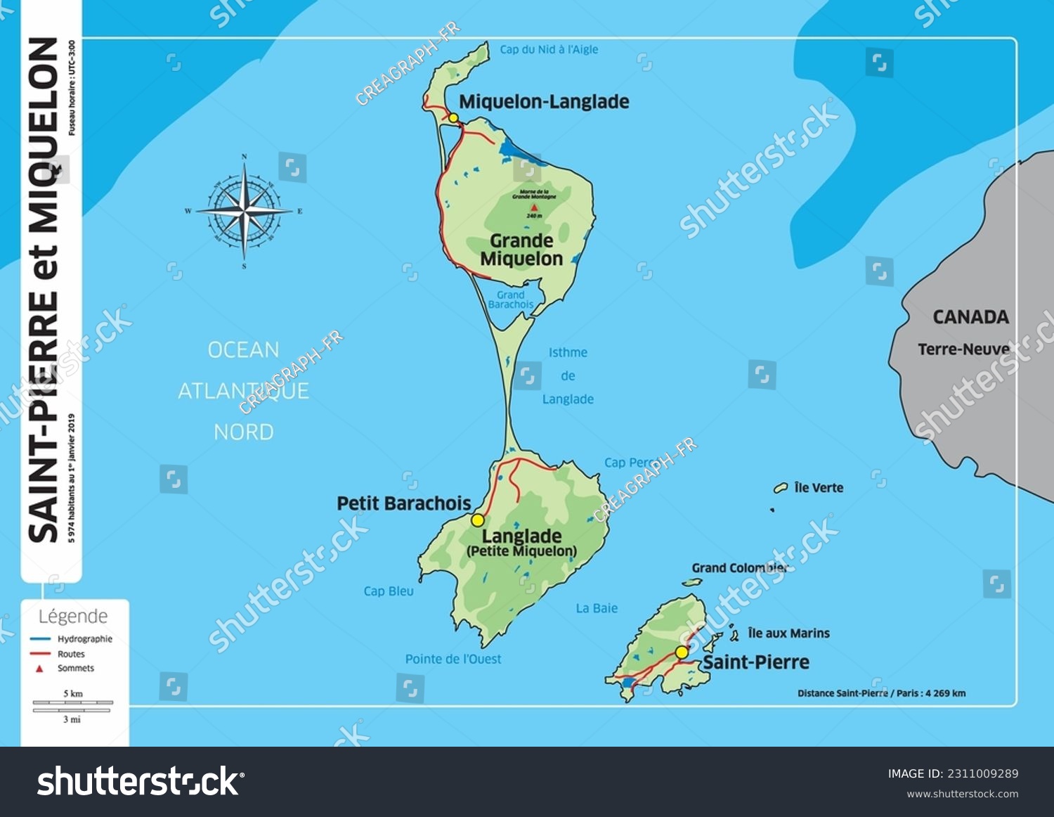 Detailed map of Saint-Pierre and Miquelon Island - Royalty Free Stock ...