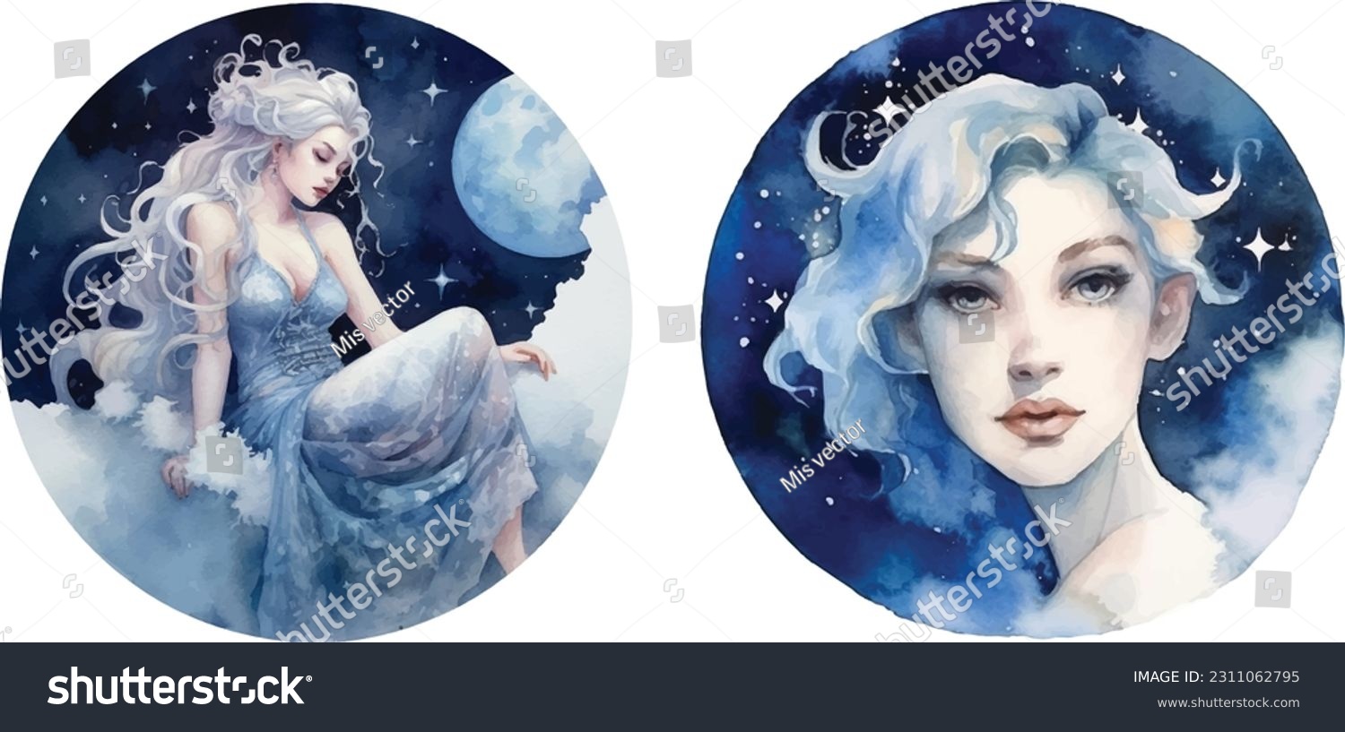 Moonlight goddess clipart, isolated vector - Royalty Free Stock Vector ...