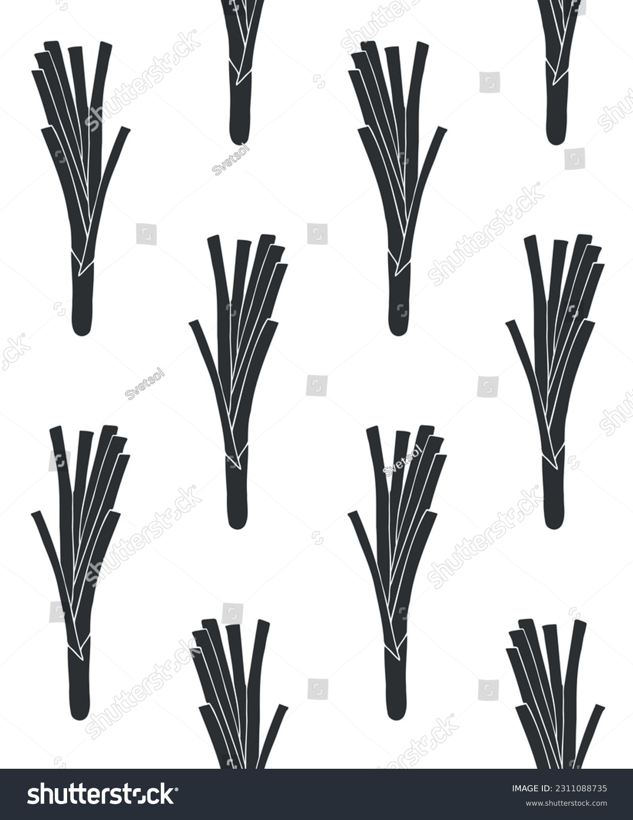 Vector seamless pattern of hand drawn doodle sketch black leek isolated on white background #2311088735