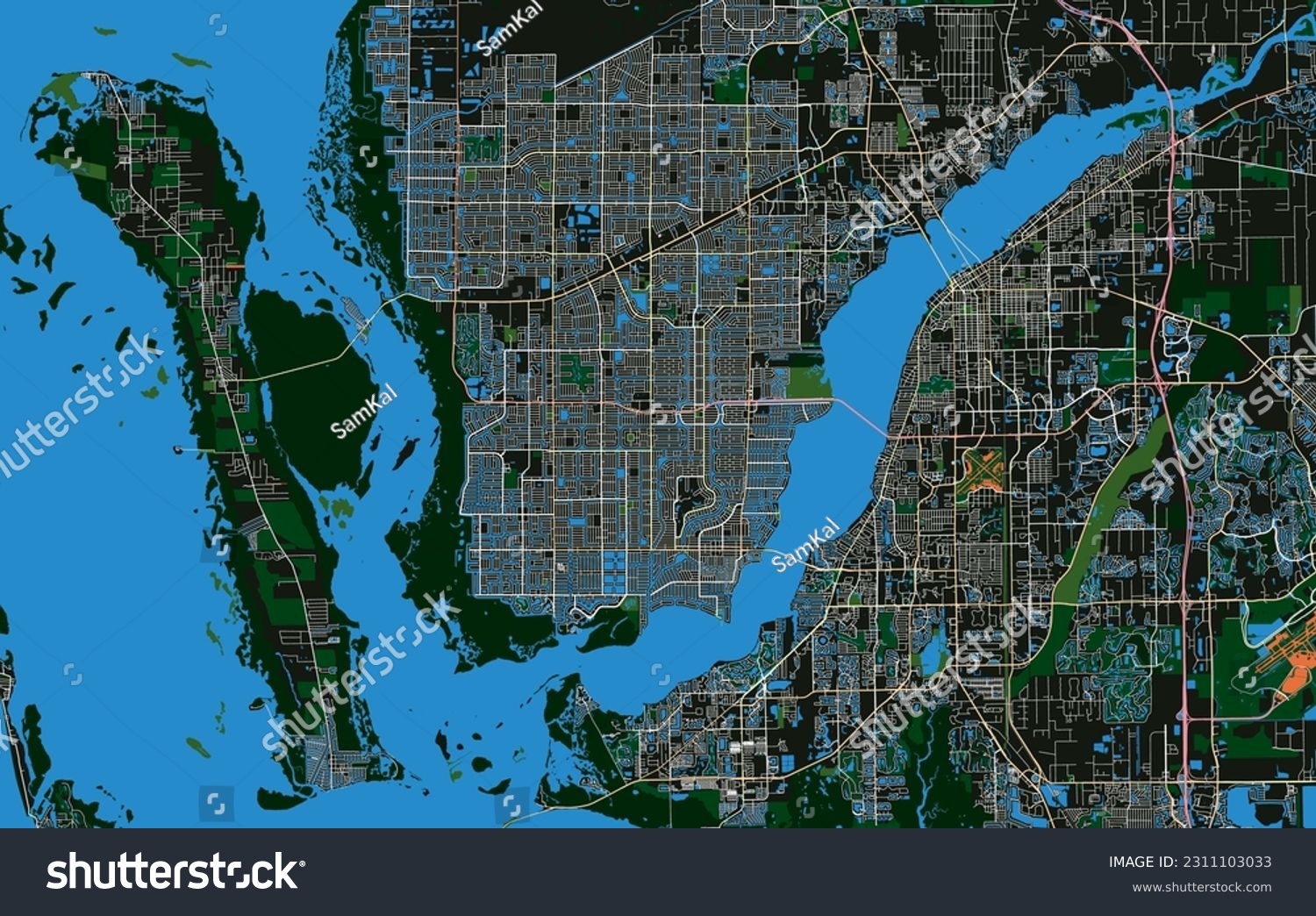 Vector City Map Of Cape Coral, Florida Usa - Royalty Free Stock Vector 